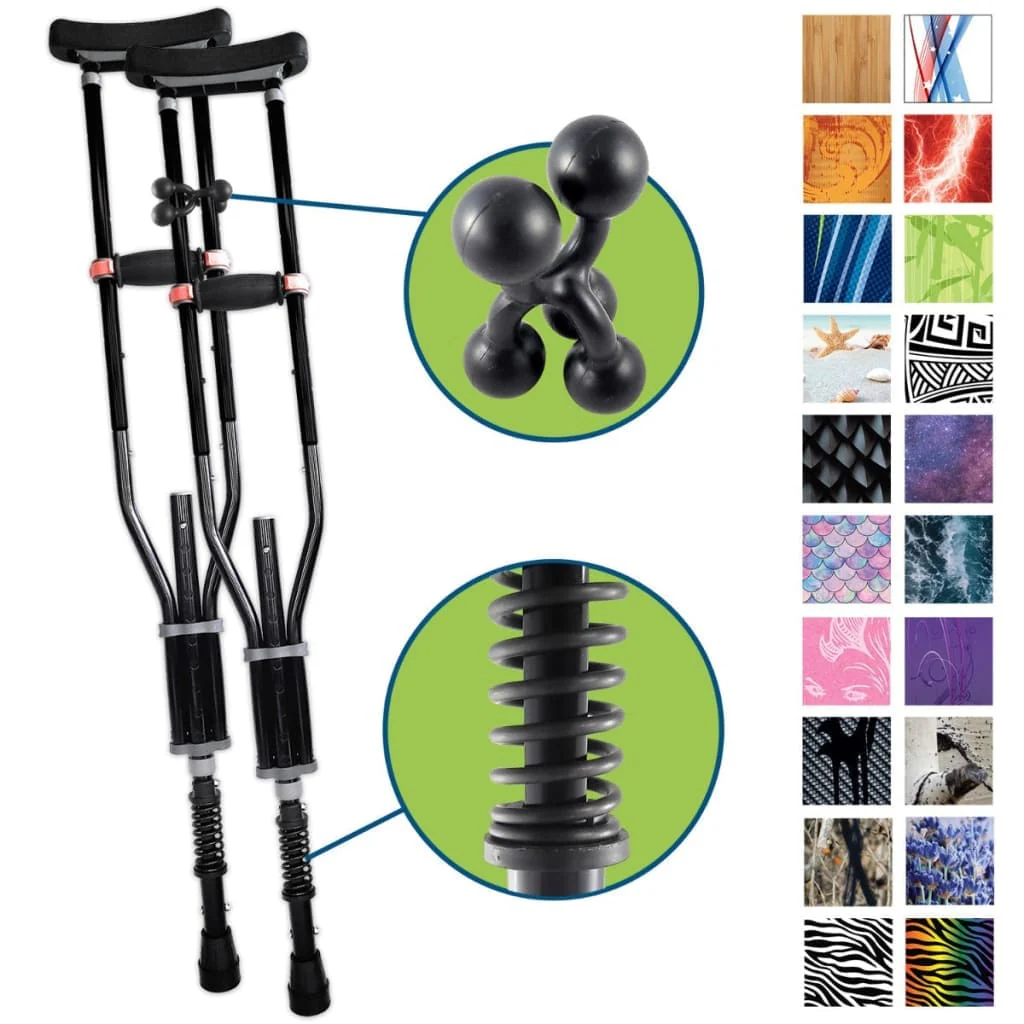 Adjustable Spring Cushion Crutches Perfect for Sports Injuries and Travel - Heights 4'7" to 6'6" - Adjust to 22" for Travel - Choice of Colors - Image 17