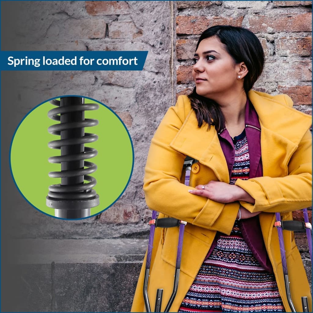 Adjustable Spring Cushion Crutches Perfect for Sports Injuries and Travel - Heights 4'7" to 6'6" - Adjust to 22" for Travel - Choice of Colors - Image 2