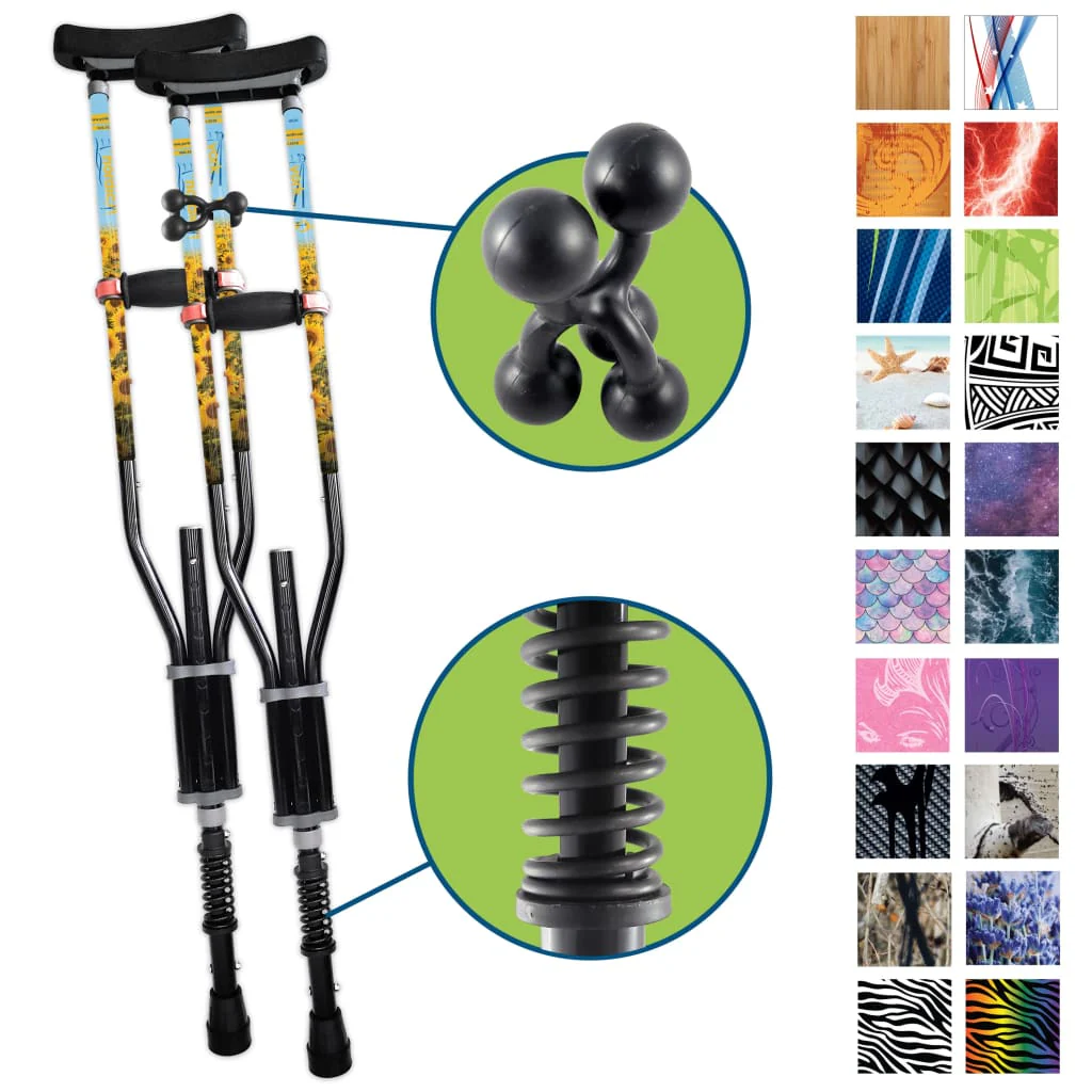 Adjustable Spring Cushion Crutches Perfect for Sports Injuries and Travel - Heights 4'7" to 6'6" - Adjust to 22" for Travel - Choice of Colors - Image 37