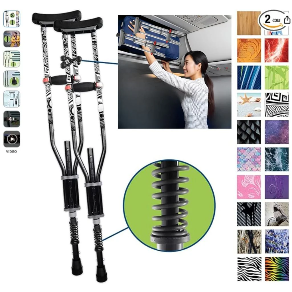 Adjustable Spring Cushion Crutches Perfect for Sports Injuries and Travel - Heights 4'7" to 6'6" - Adjust to 22" for Travel - Choice of Colors - Image 4