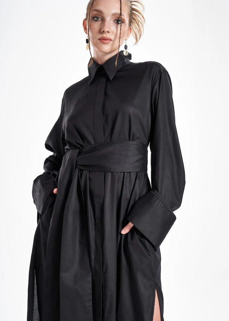 Aitna Long Black Organic Finest Fabric Shirt Dress - Image 2