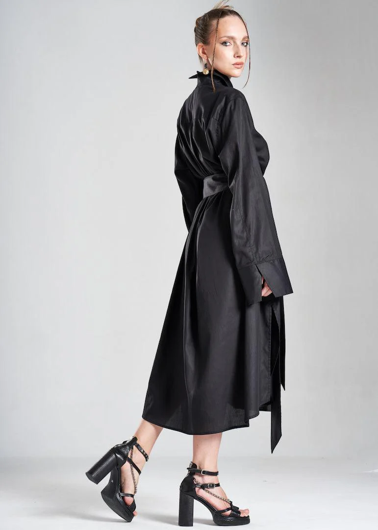Aitna Long Black Organic Finest Fabric Shirt Dress - Image 3