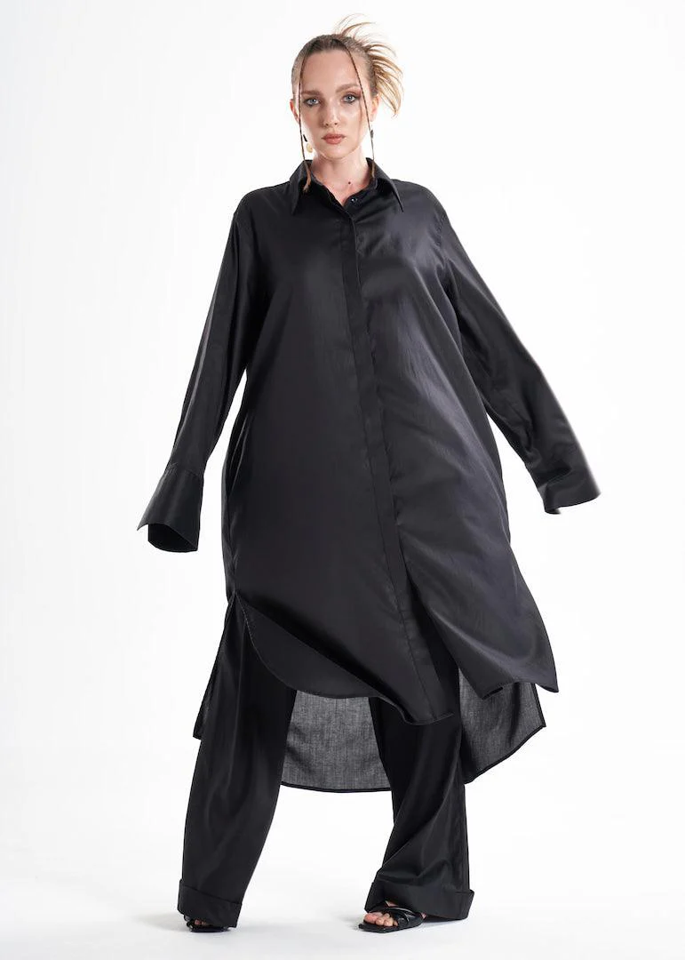 Aitna Long Black Organic Finest Fabric Shirt Dress - Image 4