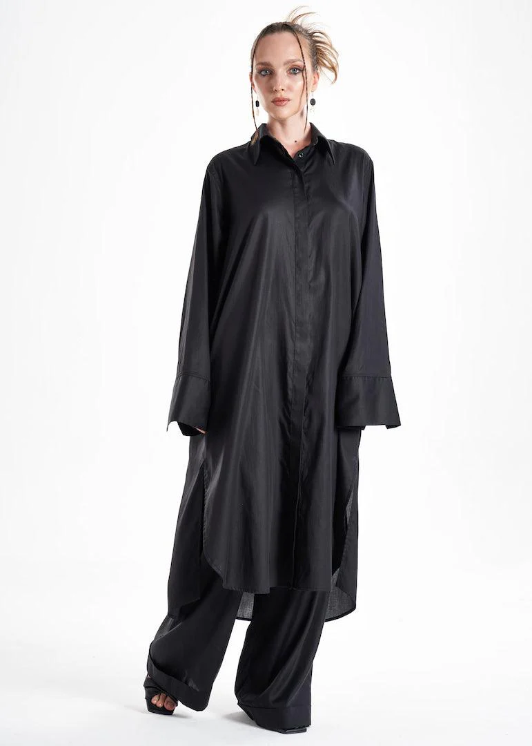 Aitna Long Black Organic Finest Fabric Shirt Dress - Image 5