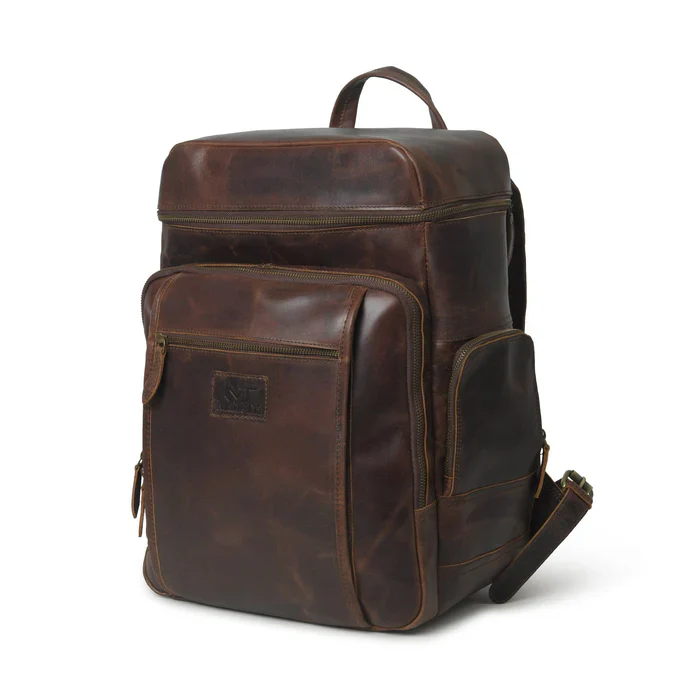 Alpha Brown Buffalo Leather Travel Backpack - Image 2