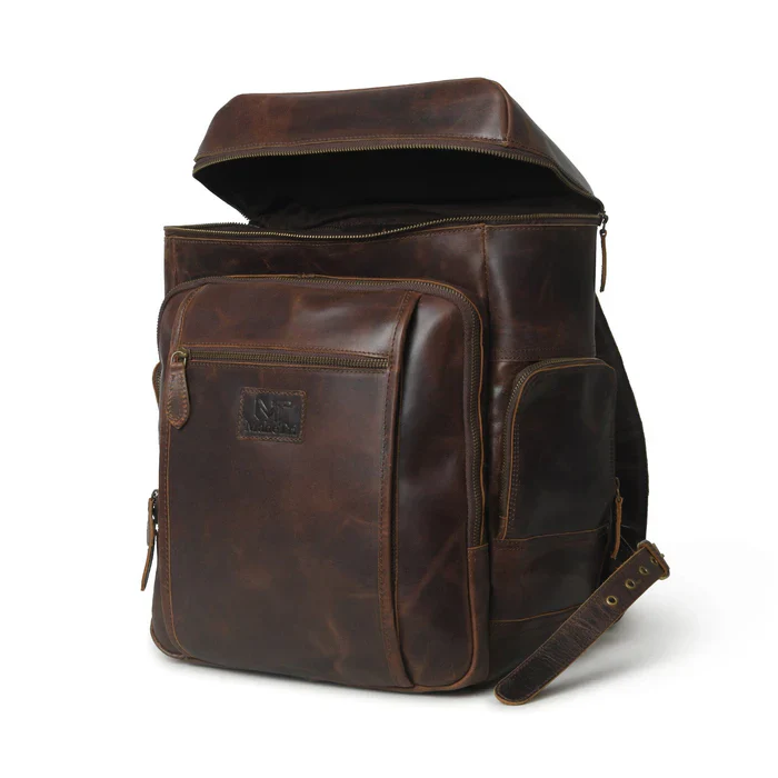 Alpha Brown Buffalo Leather Travel Backpack - Image 4