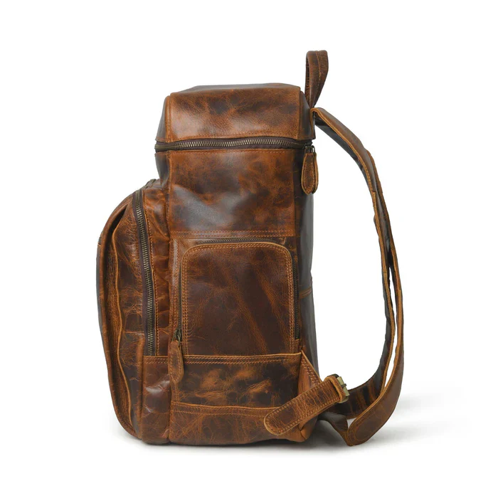 Alpha Caramel Buffalo Leather Travel Backpack - Image 3