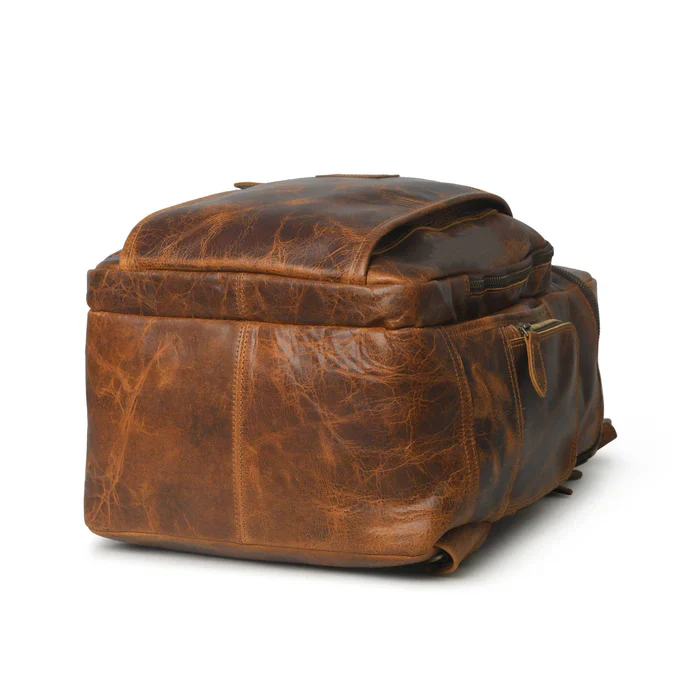 Alpha Caramel Buffalo Leather Travel Backpack - Image 4