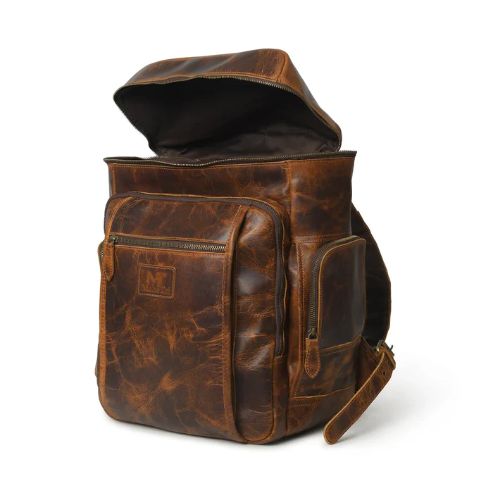 Alpha Caramel Buffalo Leather Travel Backpack - Image 5