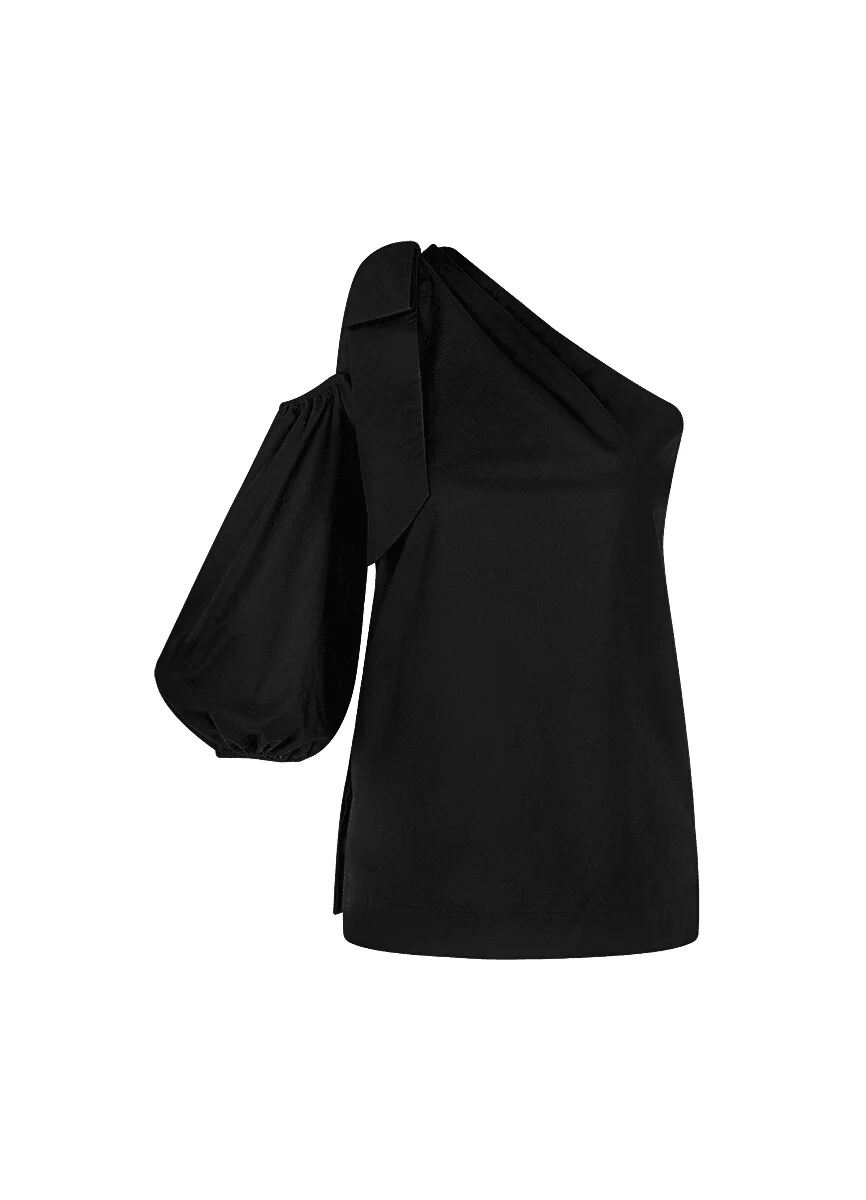 Amuri One Shoulder Black Premium Poplin Blouse - Image 2