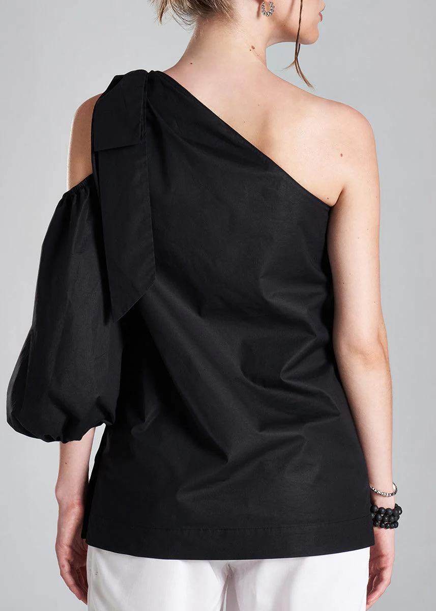 Amuri One Shoulder Black Premium Poplin Blouse - Image 4