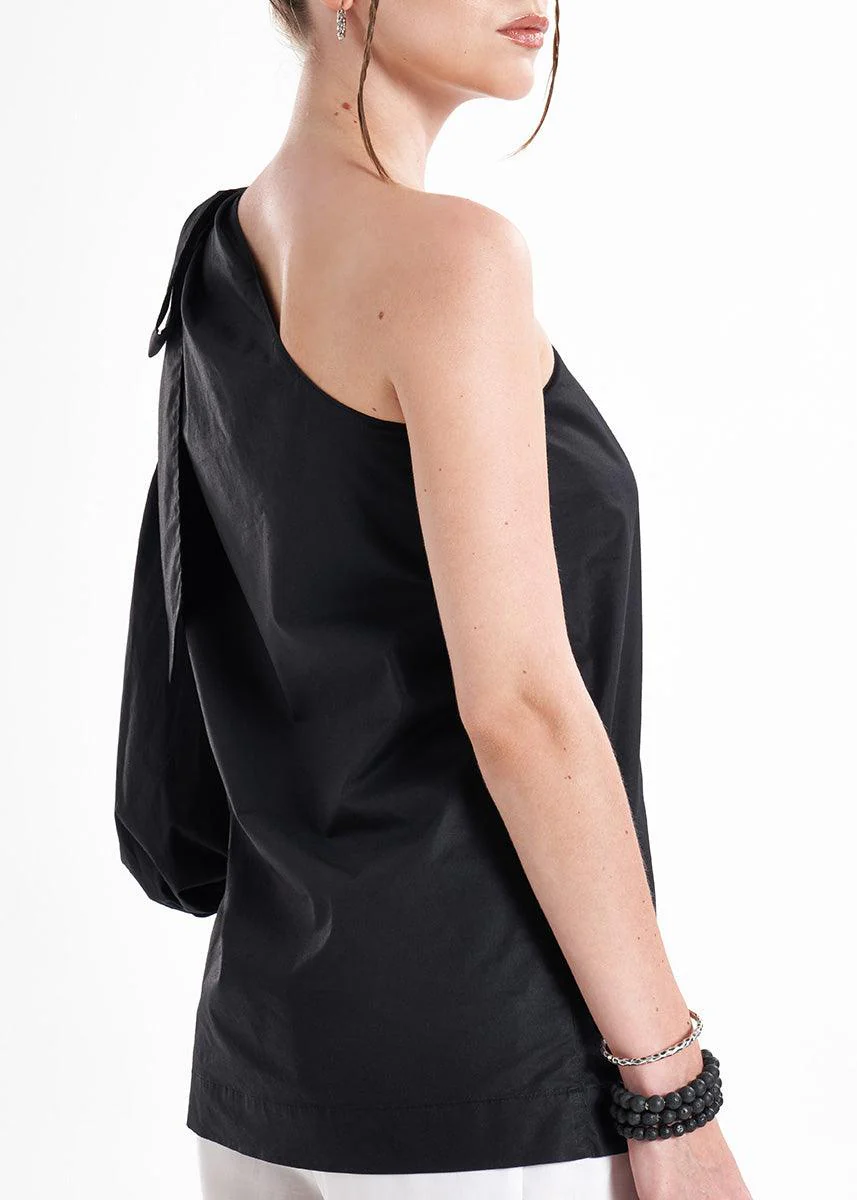 Amuri One Shoulder Black Premium Poplin Blouse - Image 5