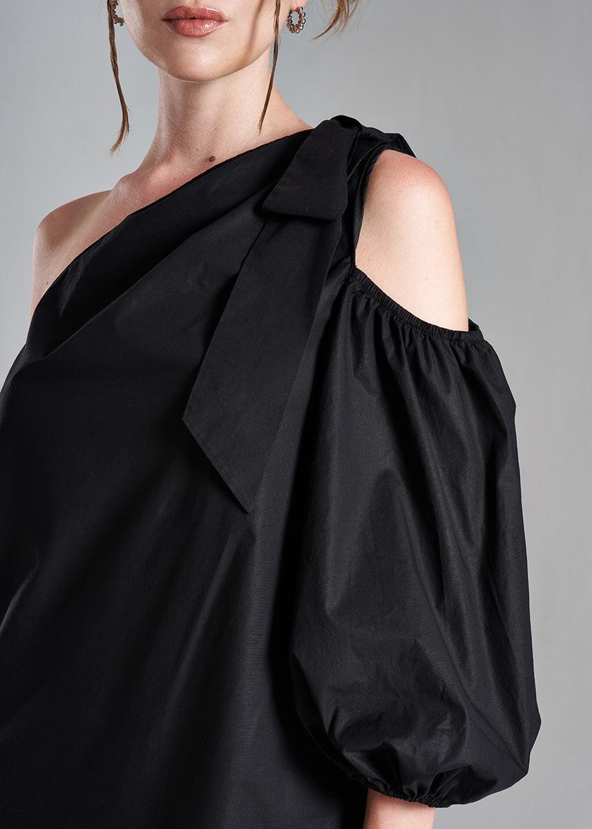 Amuri One Shoulder Black Premium Poplin Blouse - Image 6