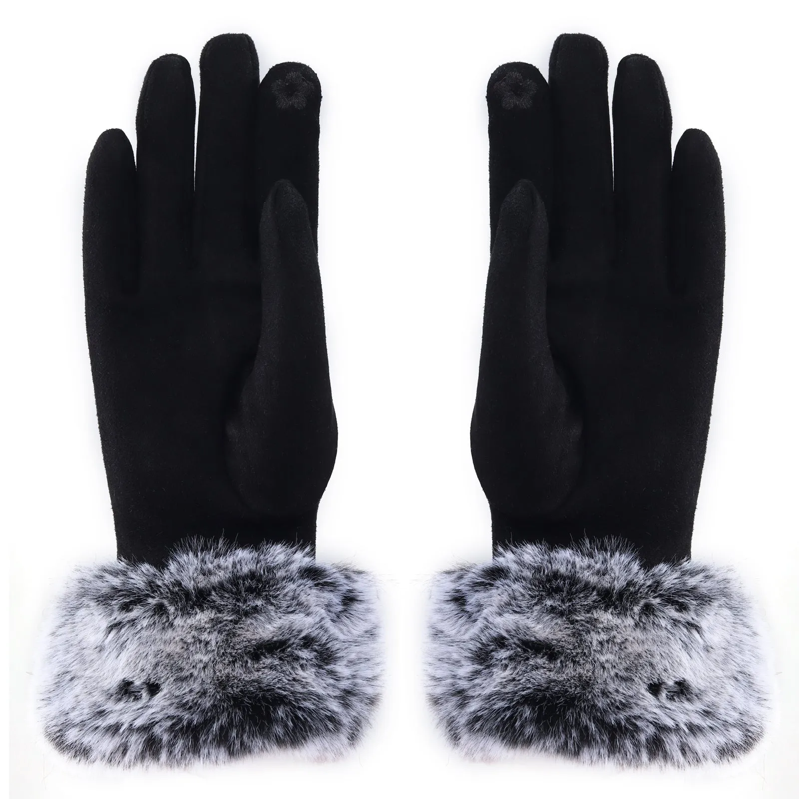 Audrey Faux Fur Gloves in Black with Black Crystals - Image 4