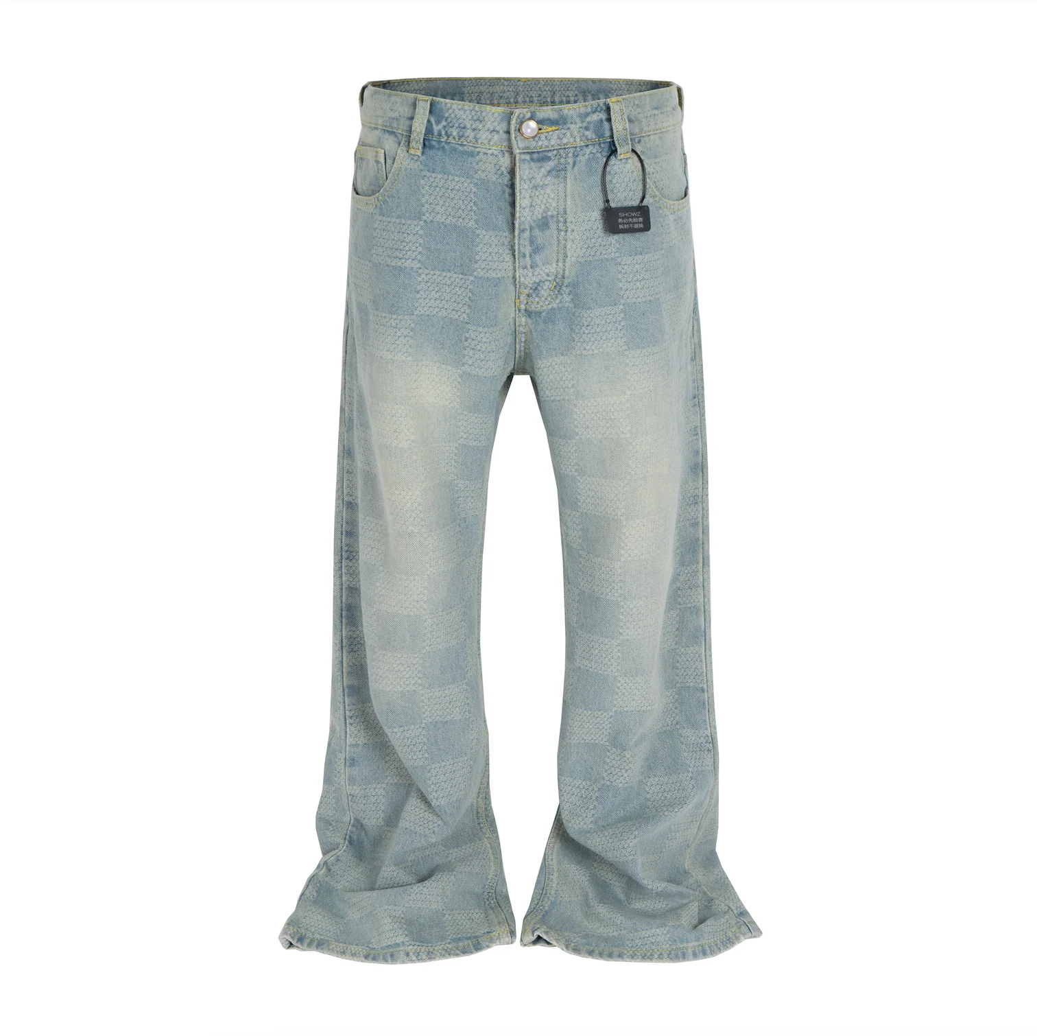 AZUL CHECKERED FLARE DENIM