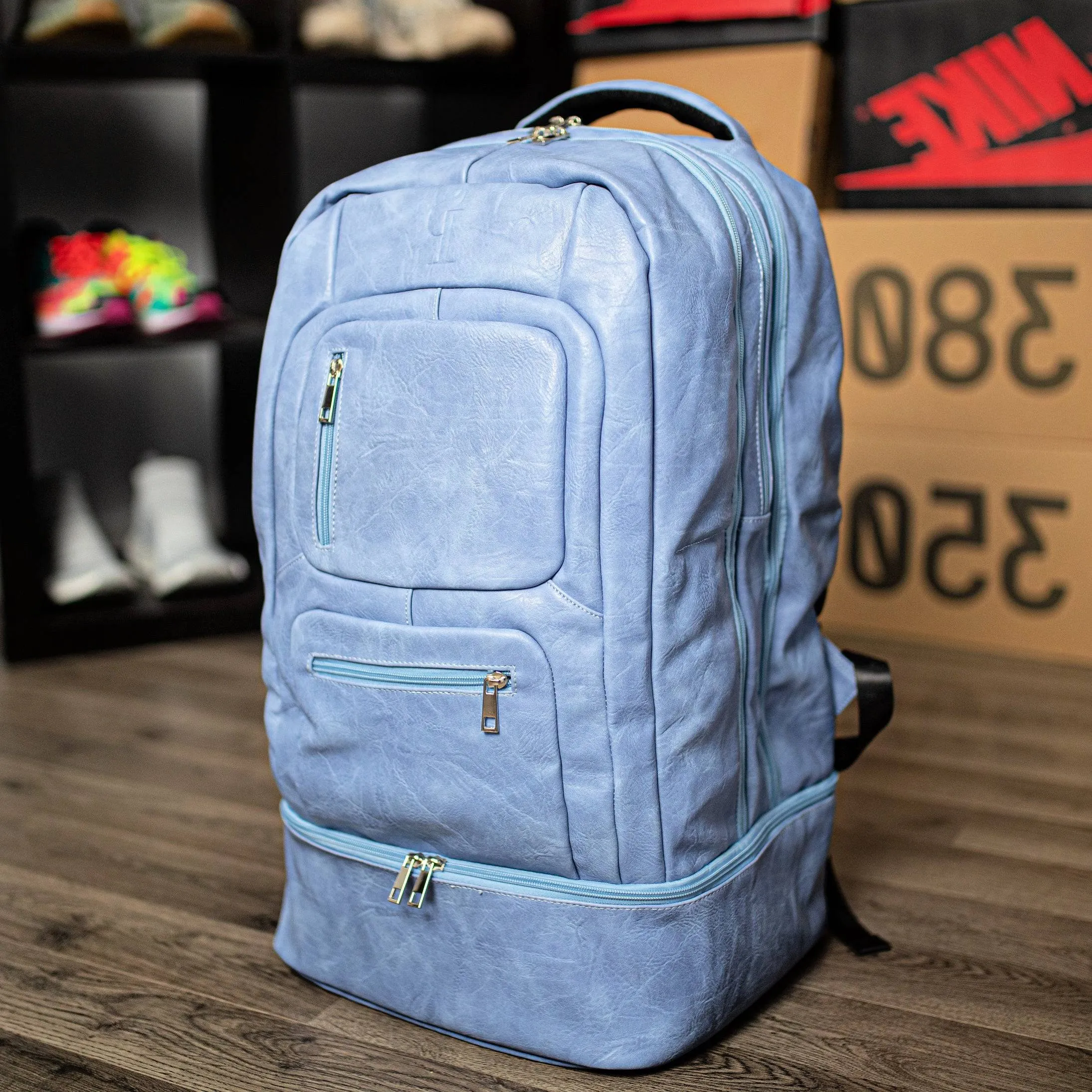 Baby Blue Leather Carry-On Backpack - Image 4