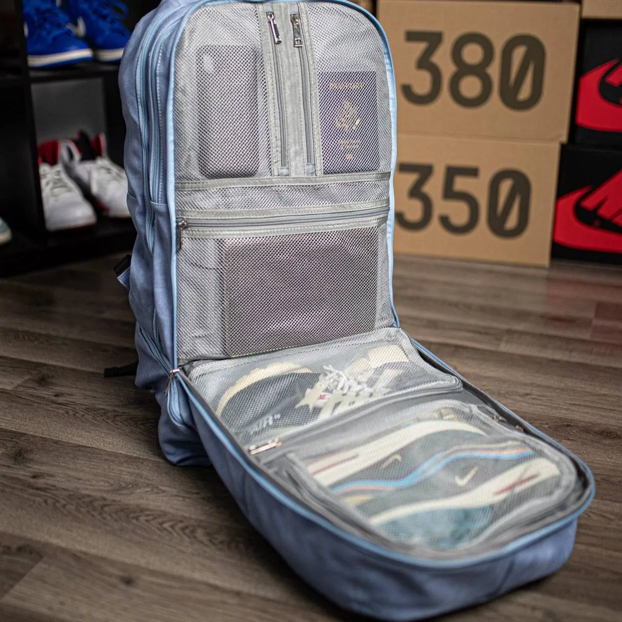 Baby Blue Leather Carry-On Backpack - Image 5
