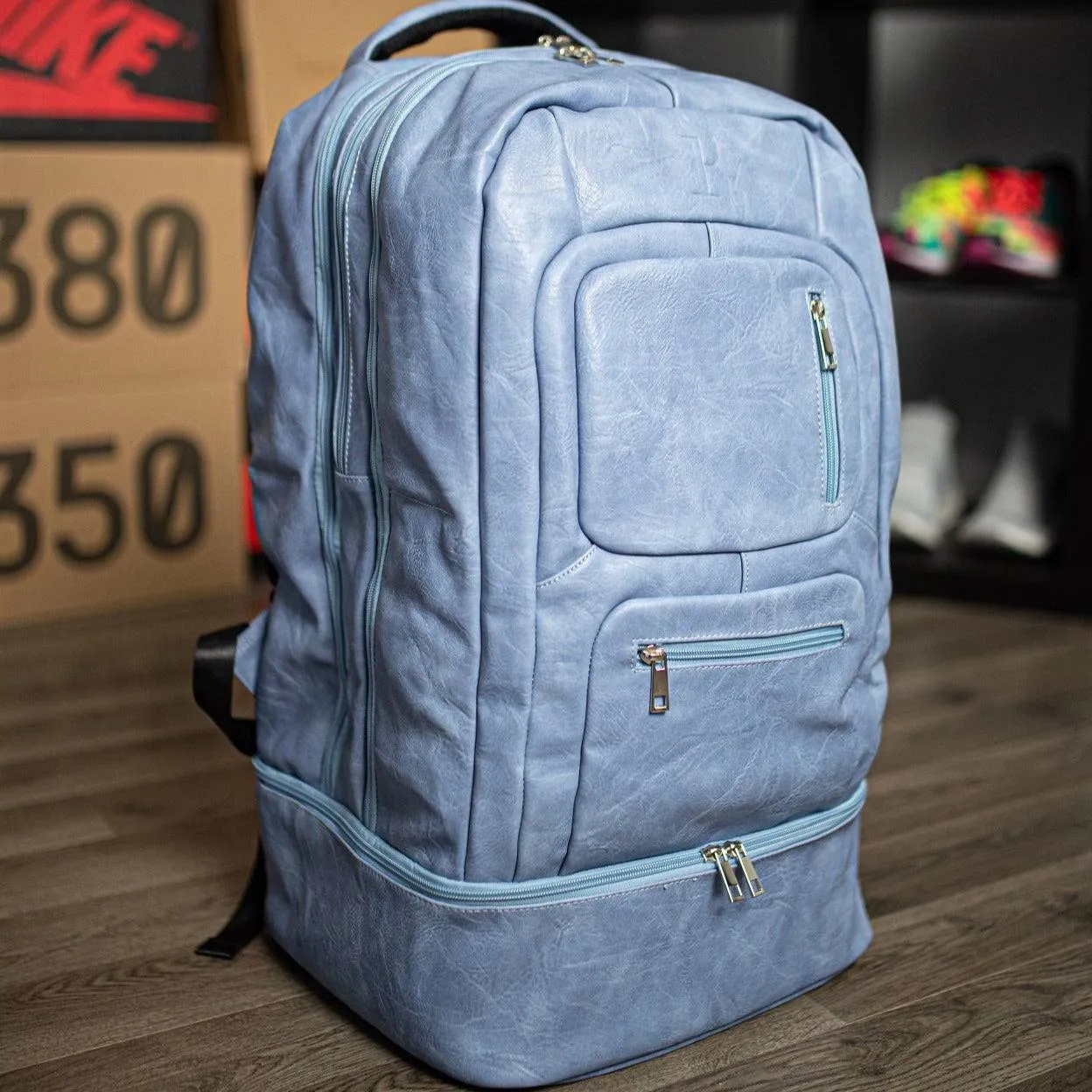 Baby Blue Leather Carry-On Backpack - Image 6