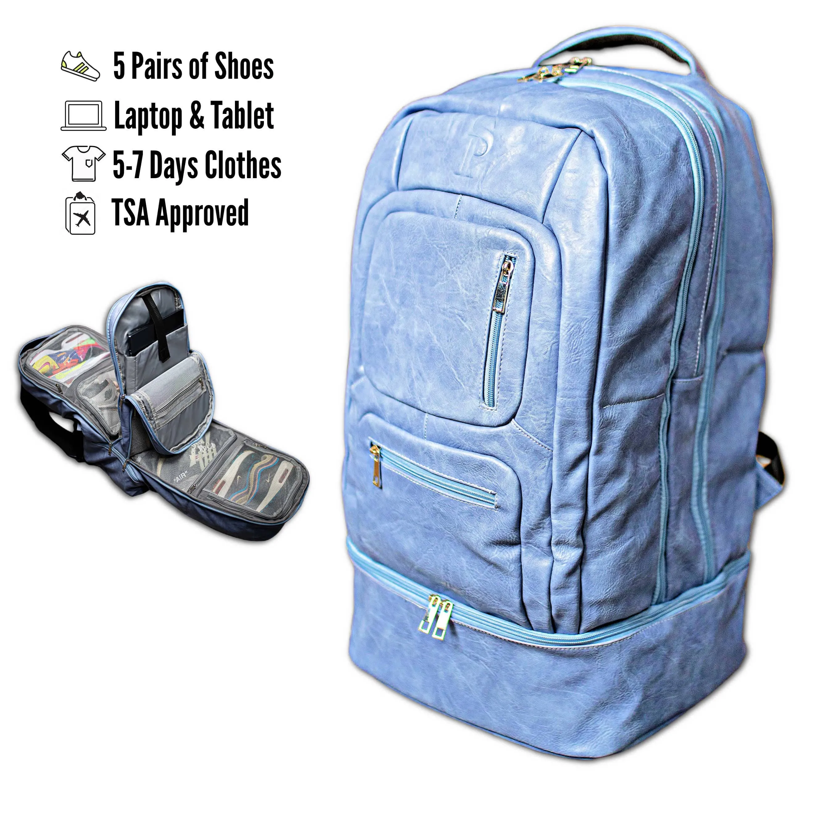 Baby Blue Leather Carry-On Backpack - Image 7