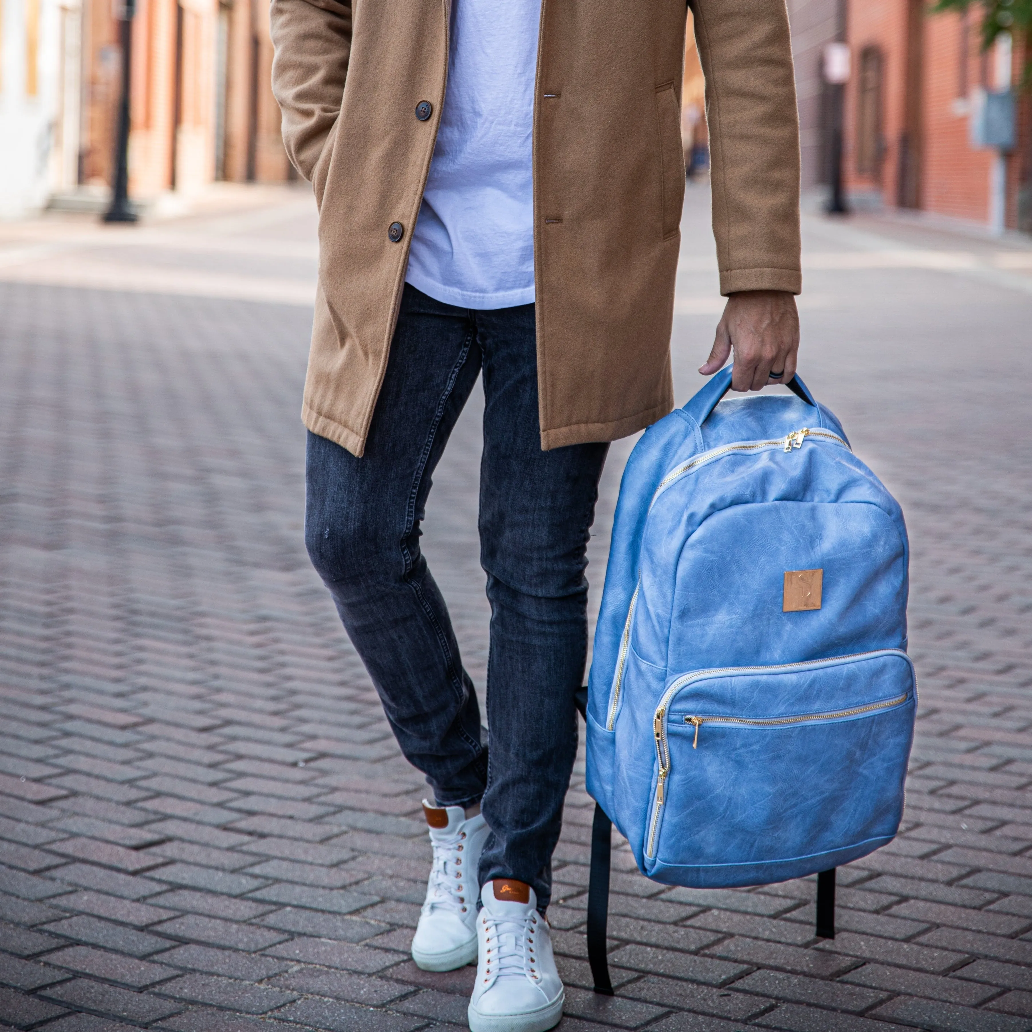 Baby Blue Backpack Tumbled Leather Commuter Bag - Image 11