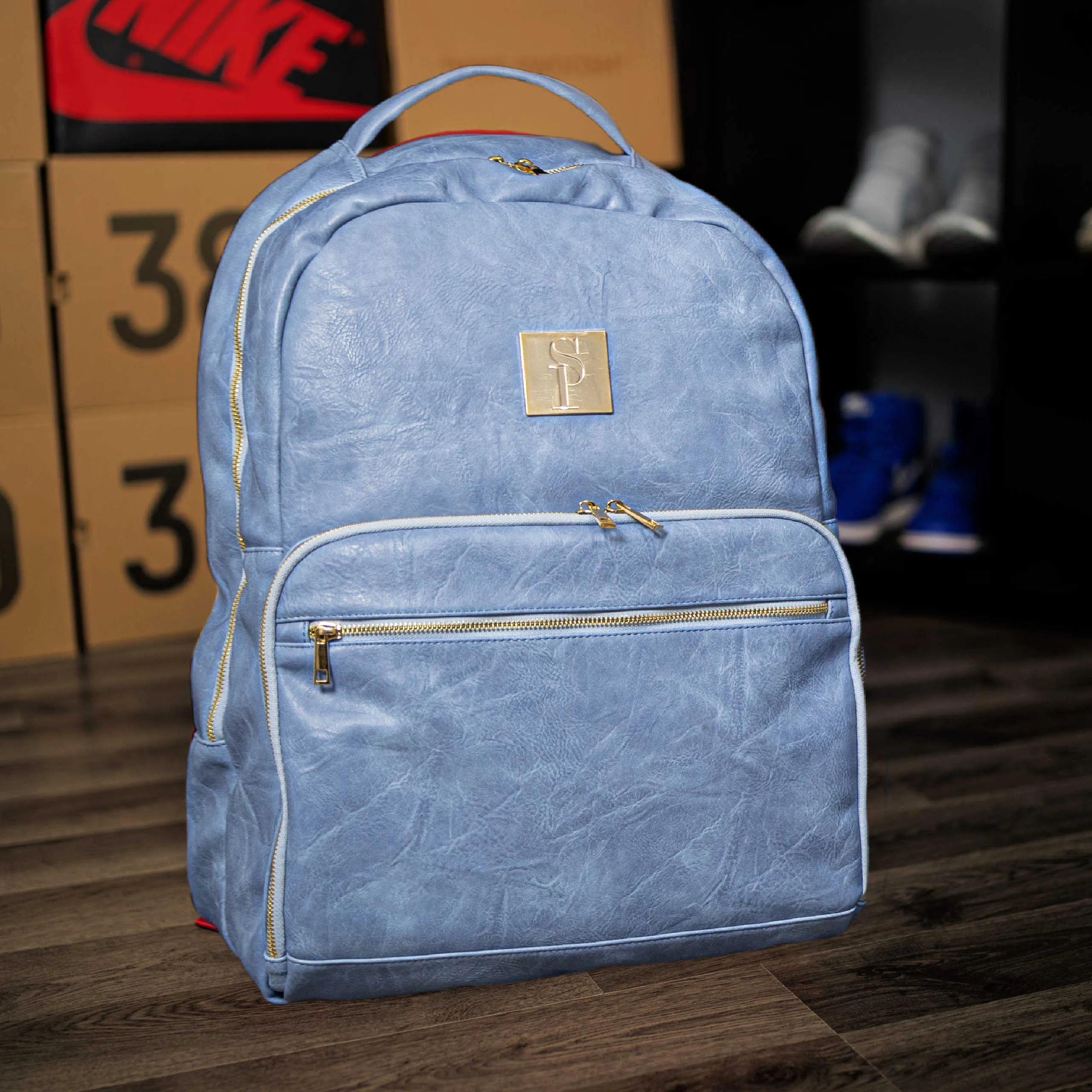 Baby Blue Backpack Tumbled Leather Commuter Bag - Image 4