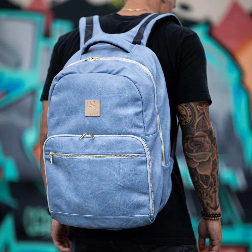 Baby Blue Backpack Tumbled Leather Commuter Bag - Image 6