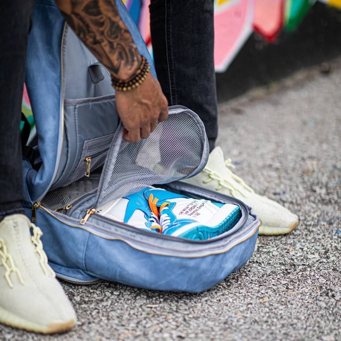 Baby Blue Backpack Tumbled Leather Commuter Bag - Image 9