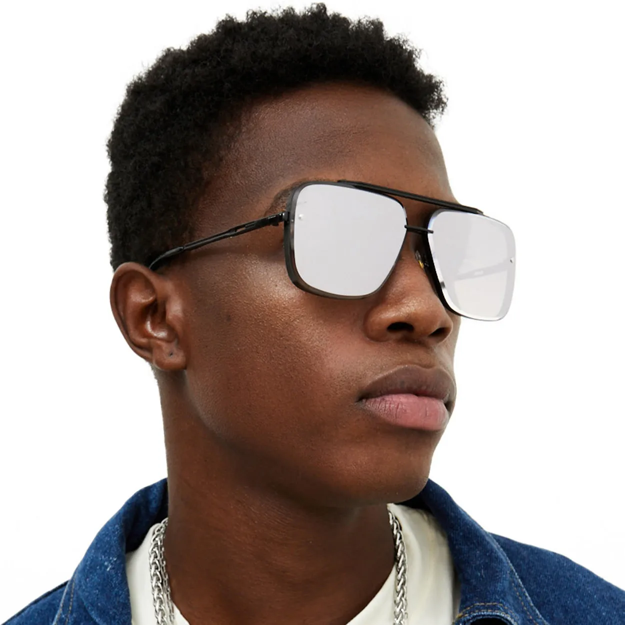 Bella - Chrome Black Oversized Squared Aviators - Image 2