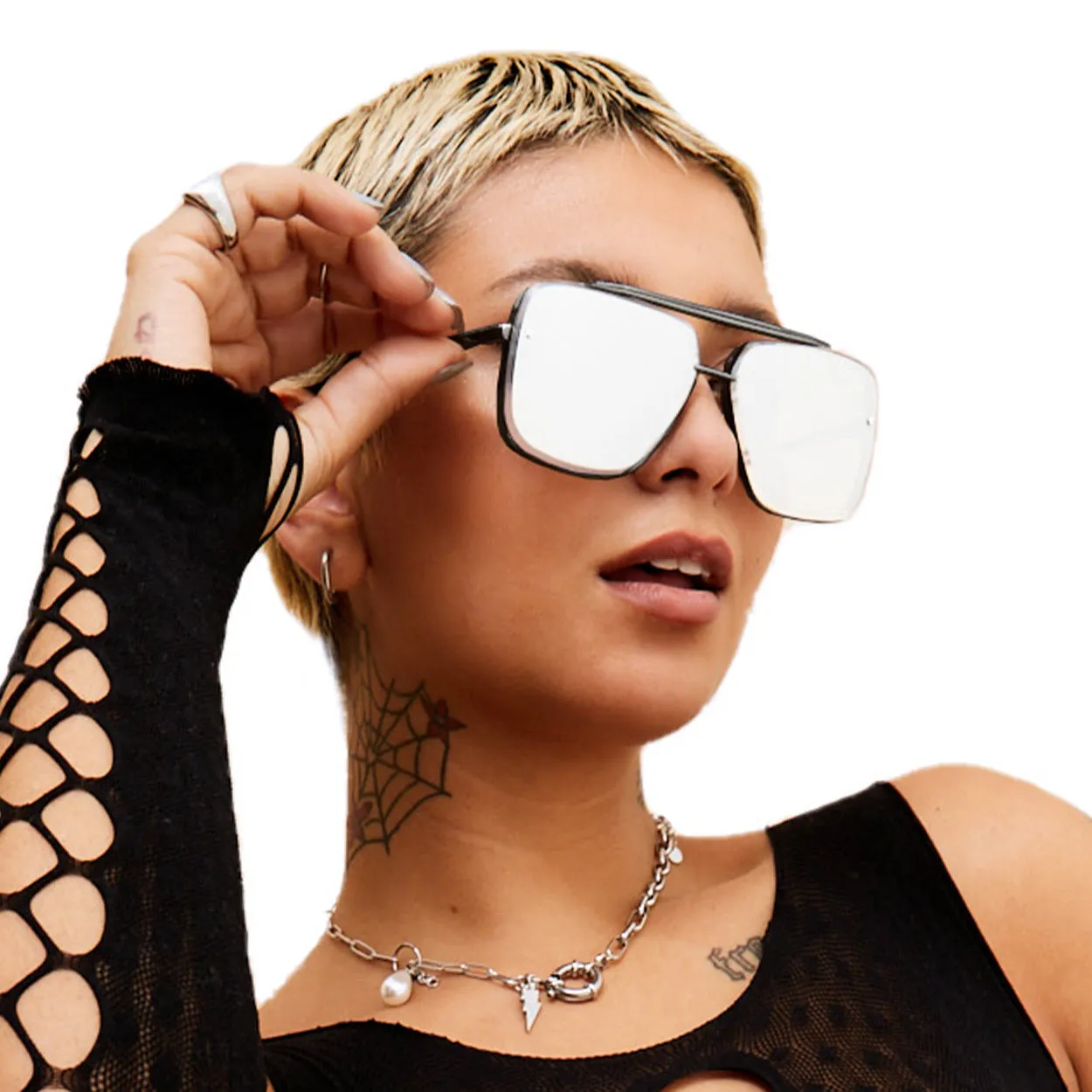 Bella - Chrome Black Oversized Squared Aviators - Image 3
