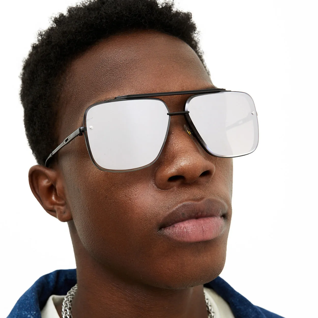Bella - Chrome Black Oversized Squared Aviators - Image 5