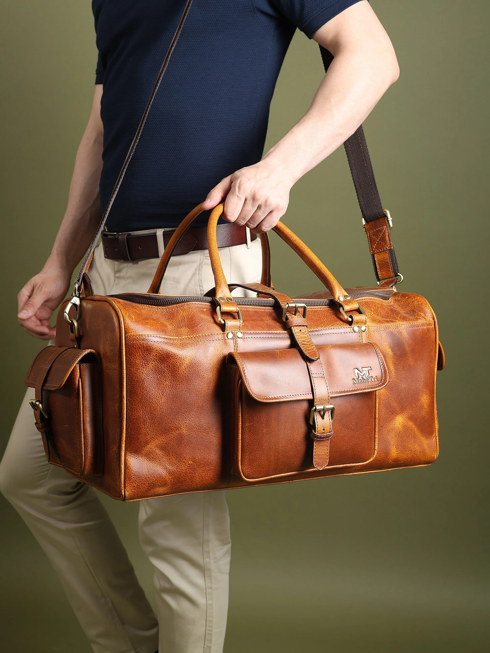 Berlin Leather Weekender Duffle Bag - Image 4