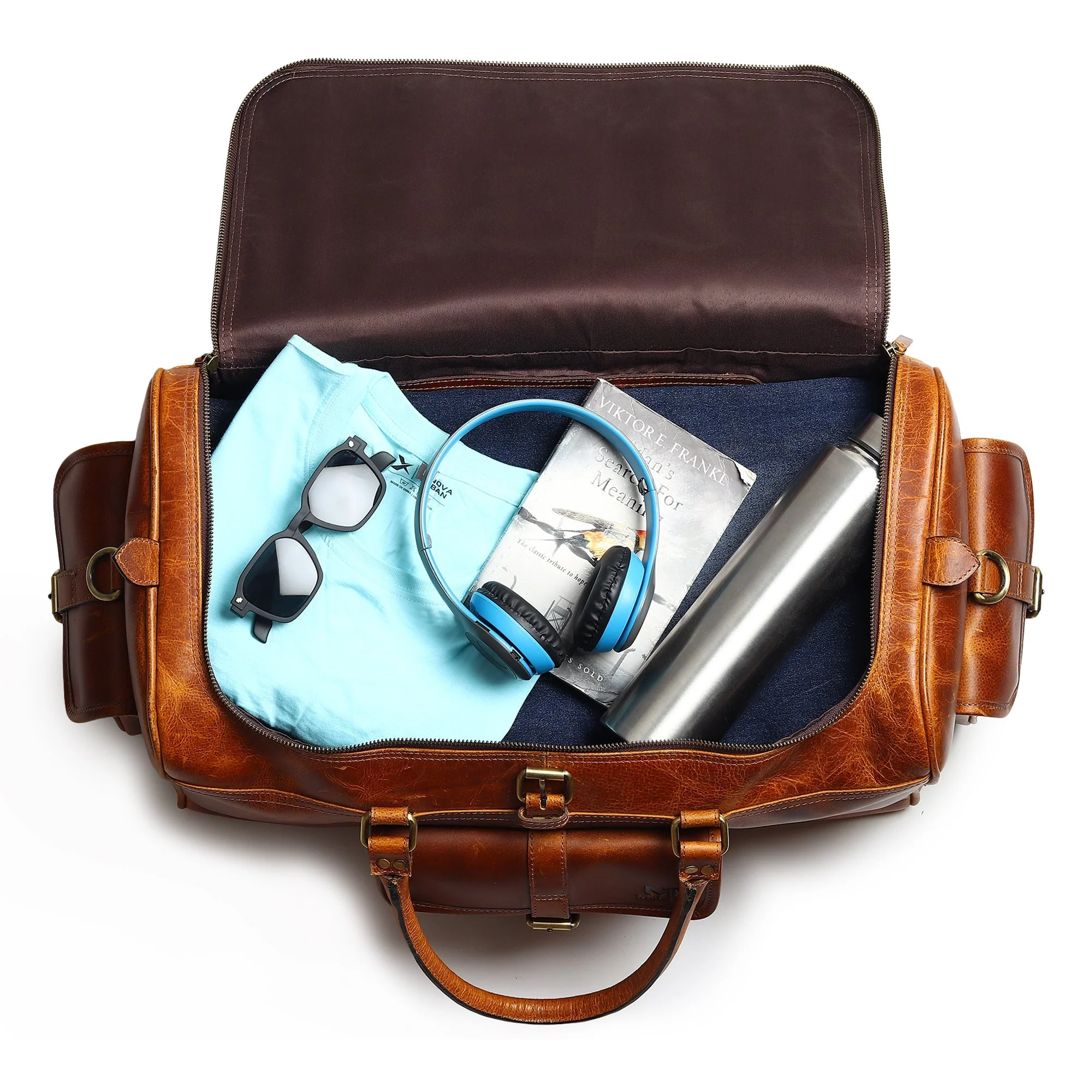 Berlin Leather Weekender Duffle Bag - Image 5