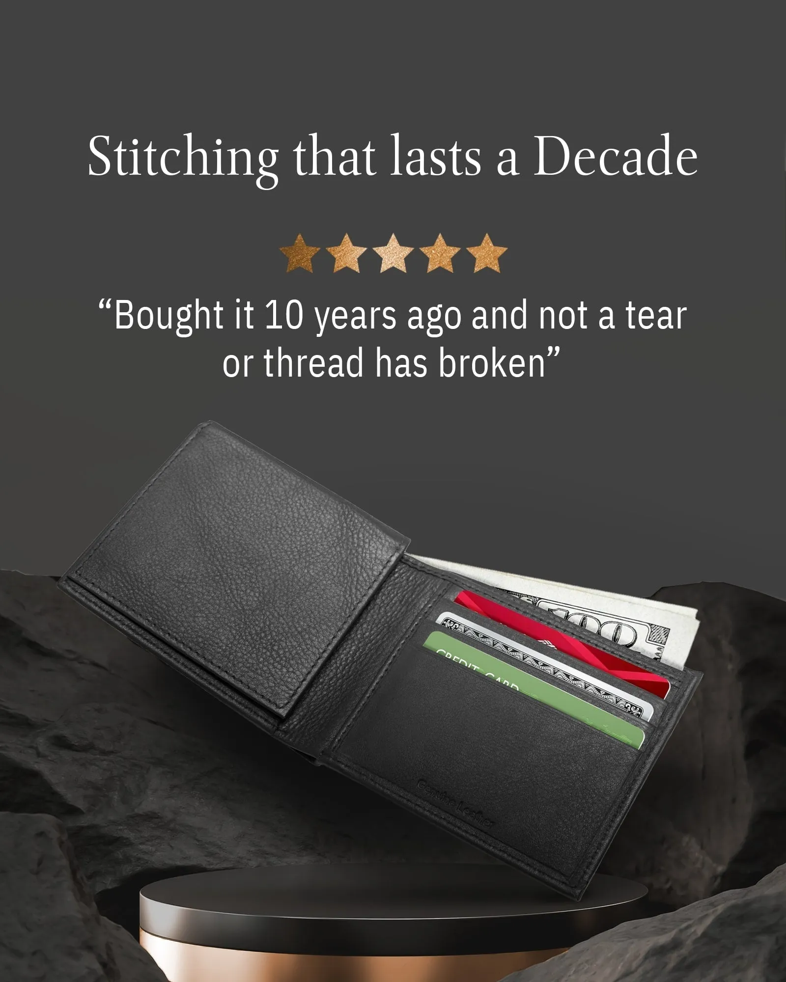 Leather Bifold Wallet with Flip-Up ID Window - Image 11