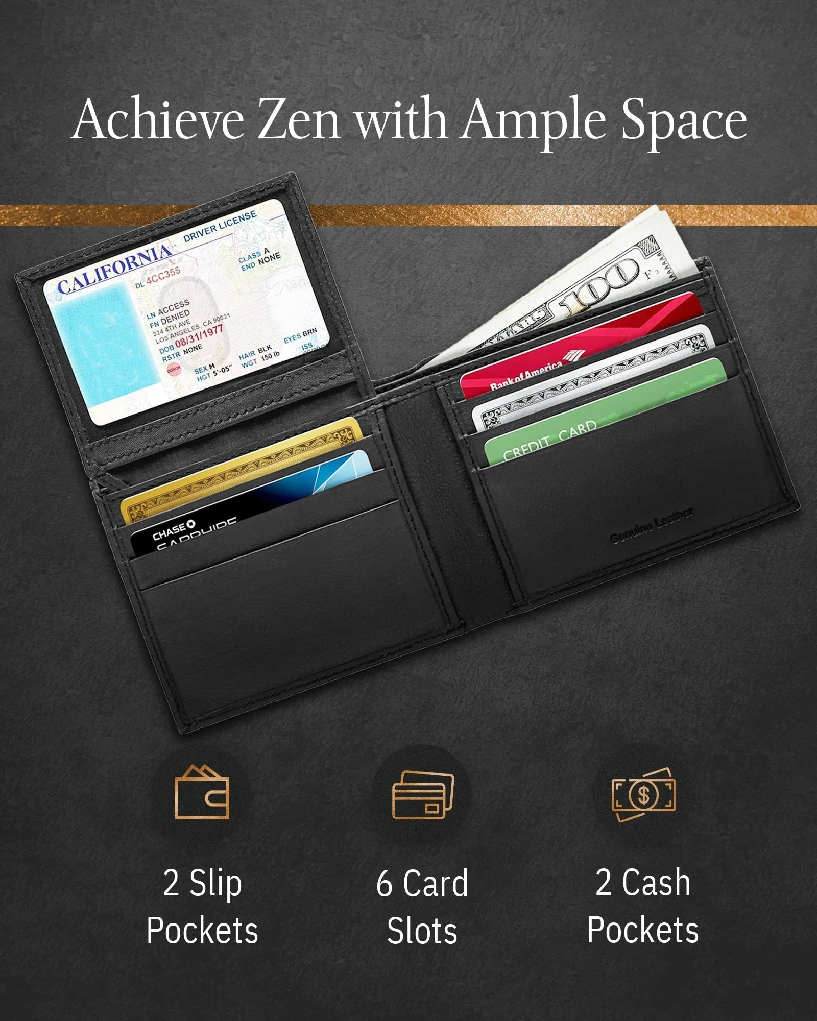 Leather Bifold Wallet with Flip-Up ID Window - Image 13