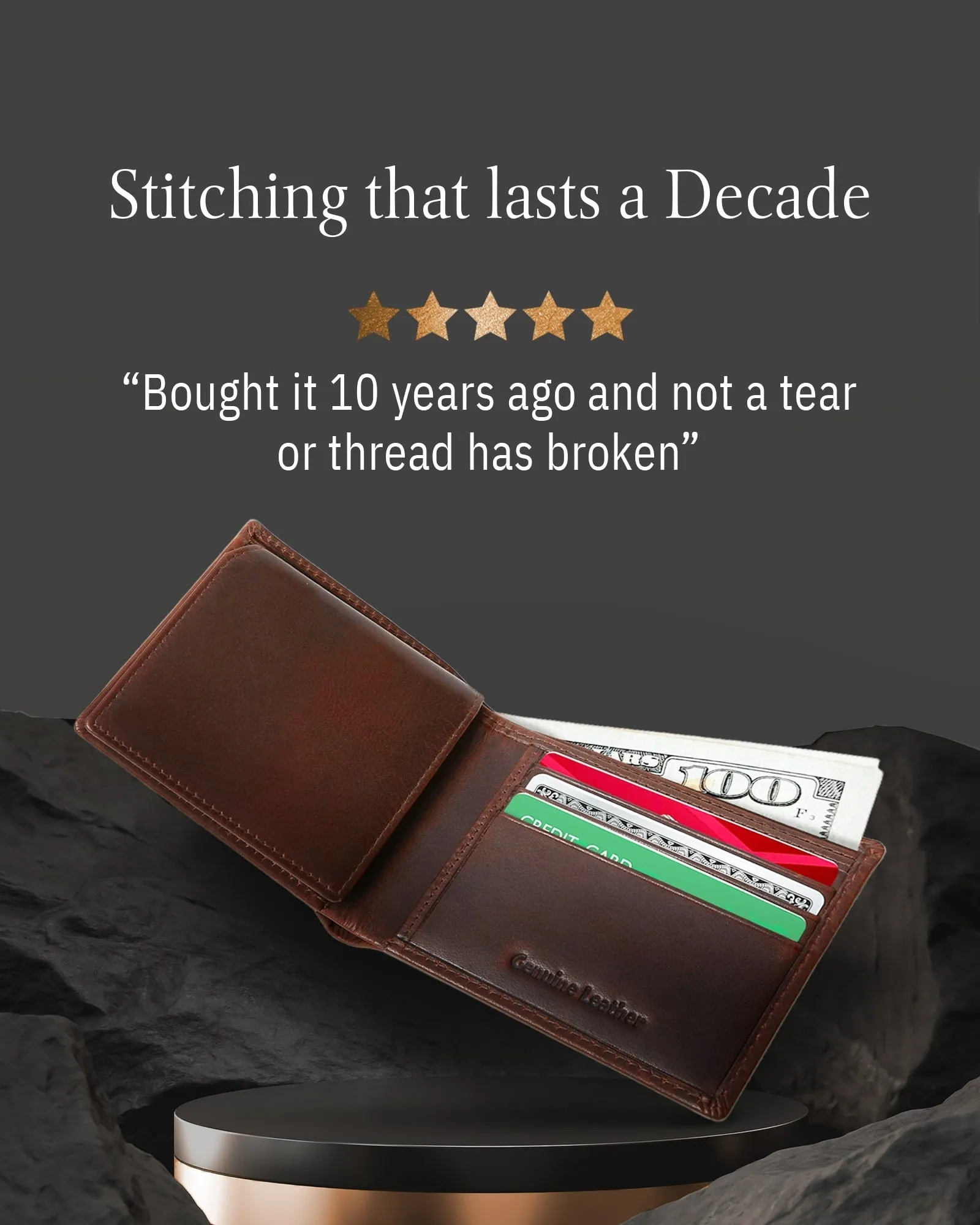 Leather Bifold Wallet with Flip-Up ID Window - Image 17