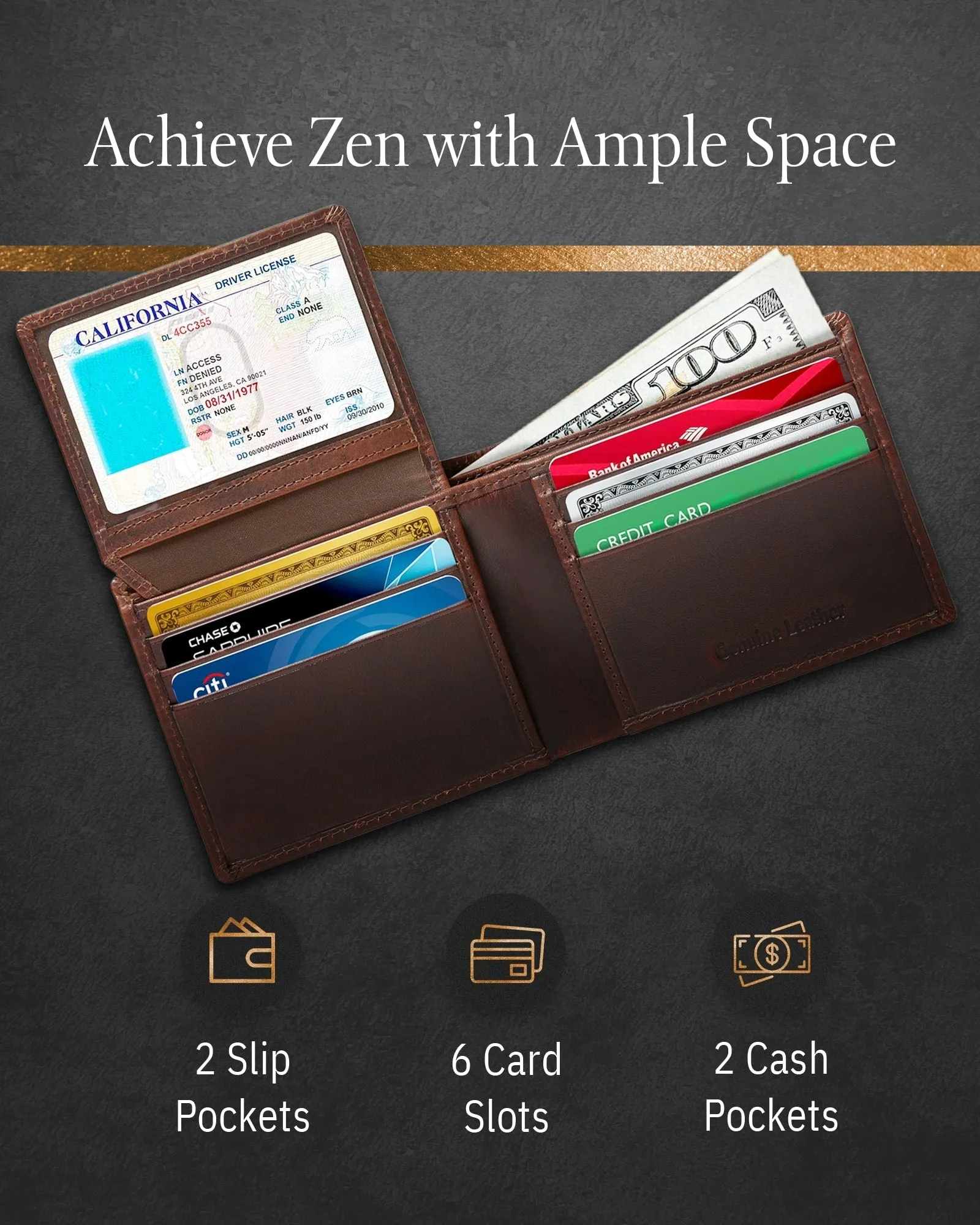 Leather Bifold Wallet with Flip-Up ID Window - Image 19