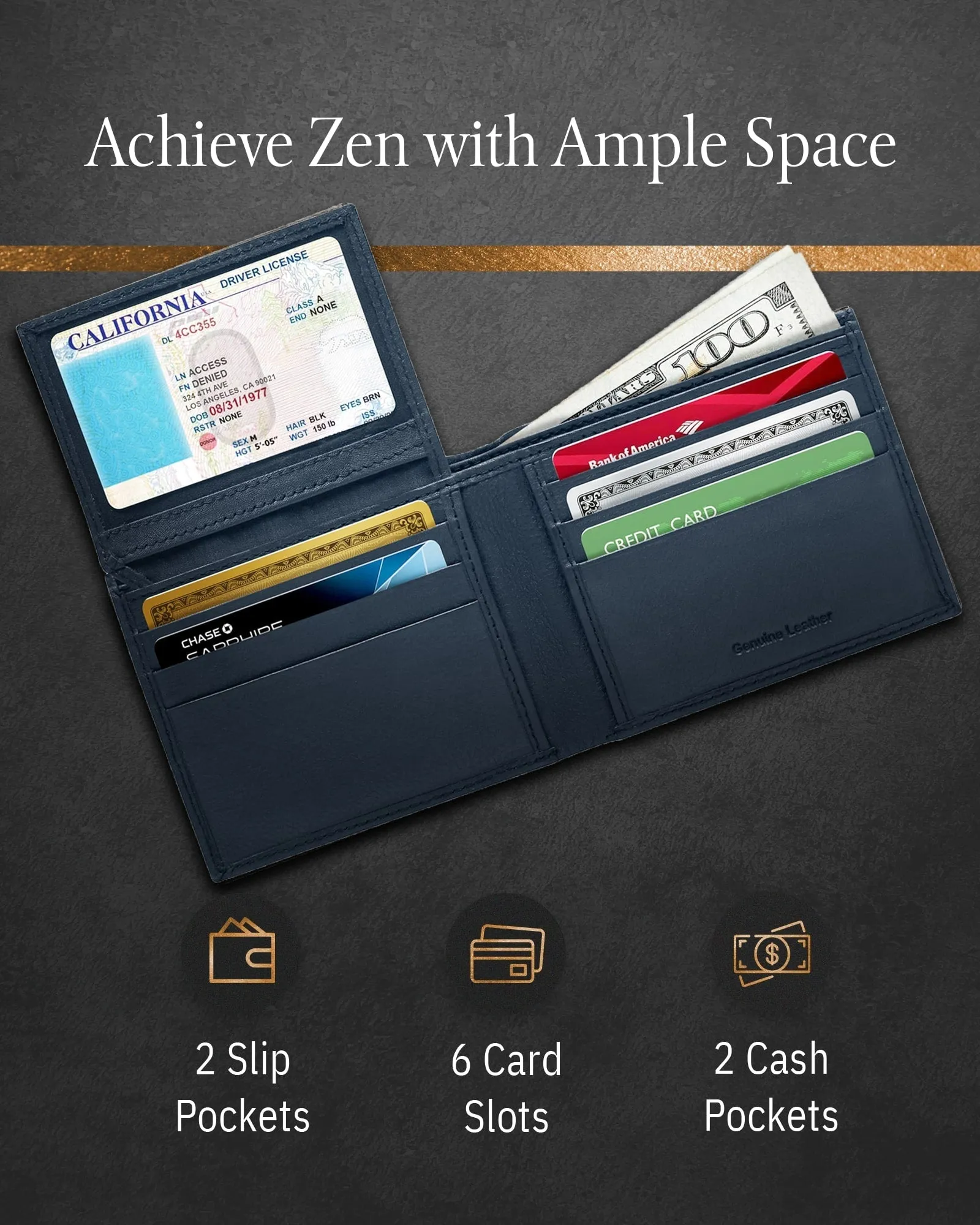 Leather Bifold Wallet with Flip-Up ID Window - Image 23