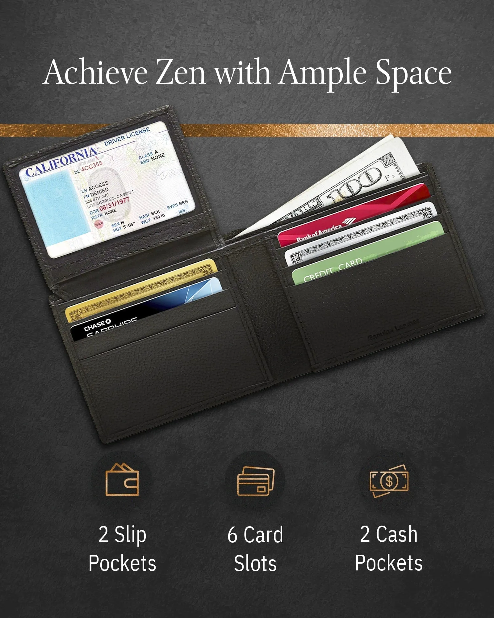 Leather Bifold Wallet with Flip-Up ID Window - Image 24