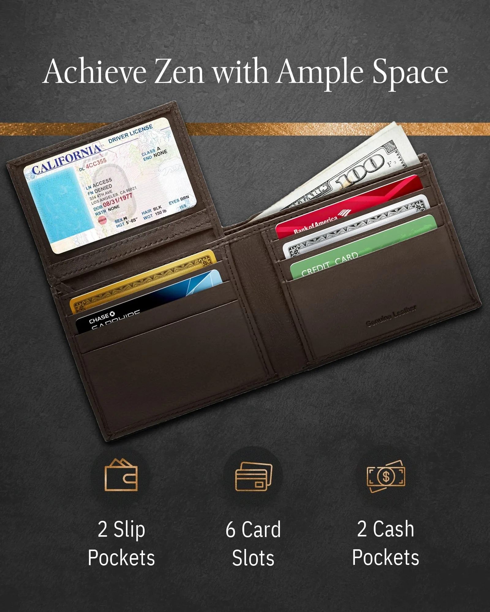 Leather Bifold Wallet with Flip-Up ID Window - Image 34