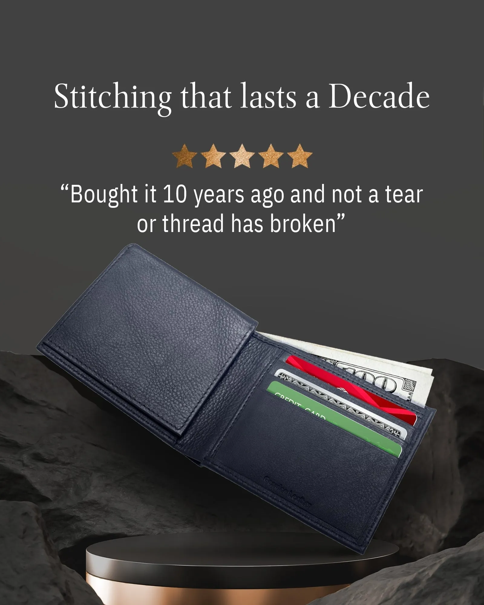 Leather Bifold Wallet with Flip-Up ID Window - Image 45