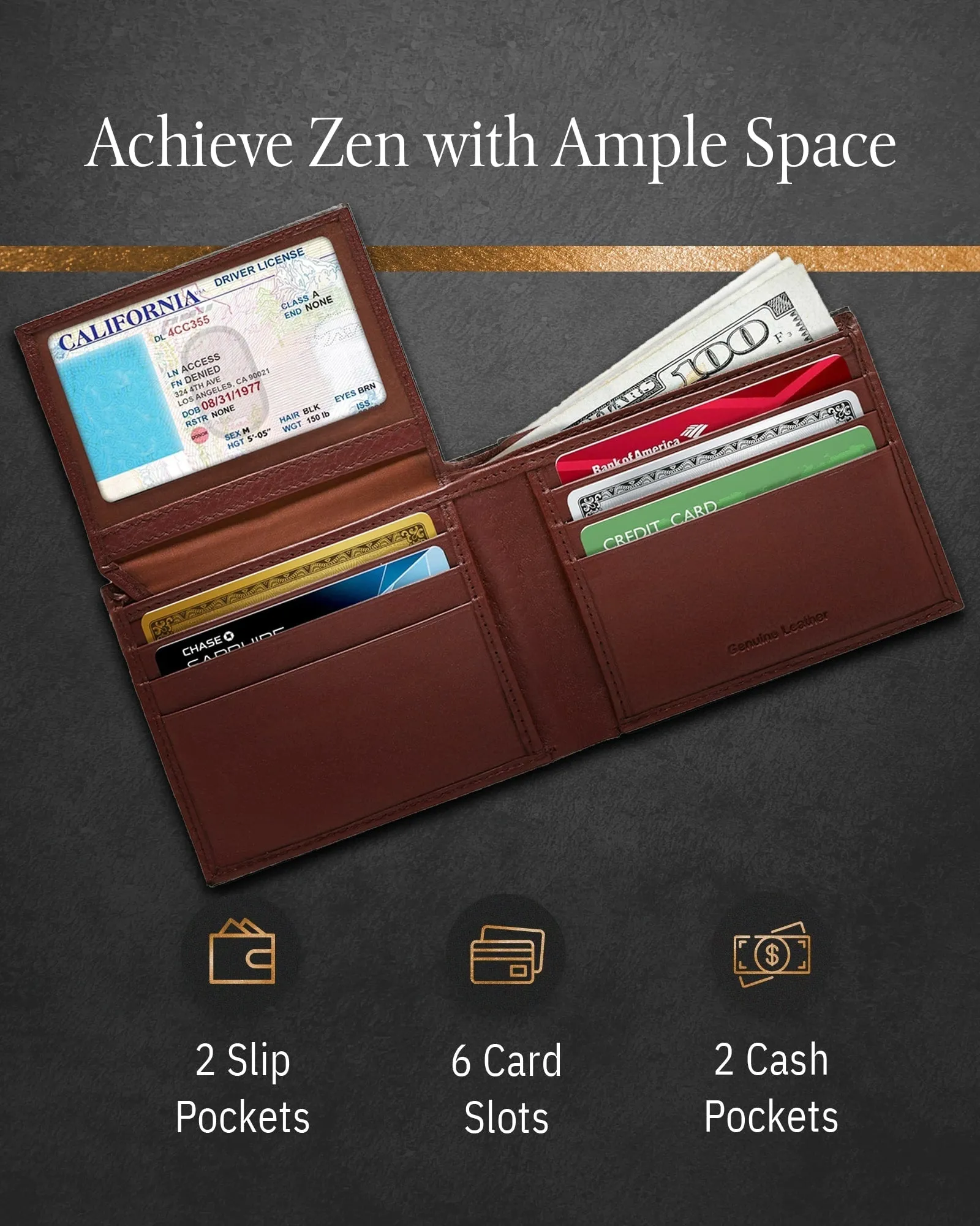 Leather Bifold Wallet with Flip-Up ID Window - Image 49