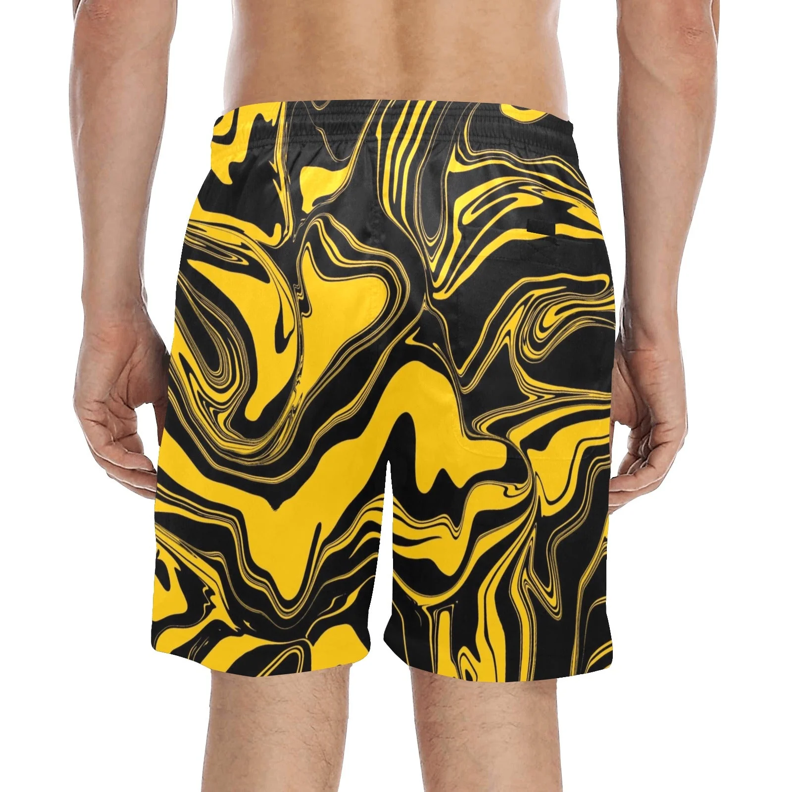Black and Yellow Abstract Melt Swim Shorts - Image 2