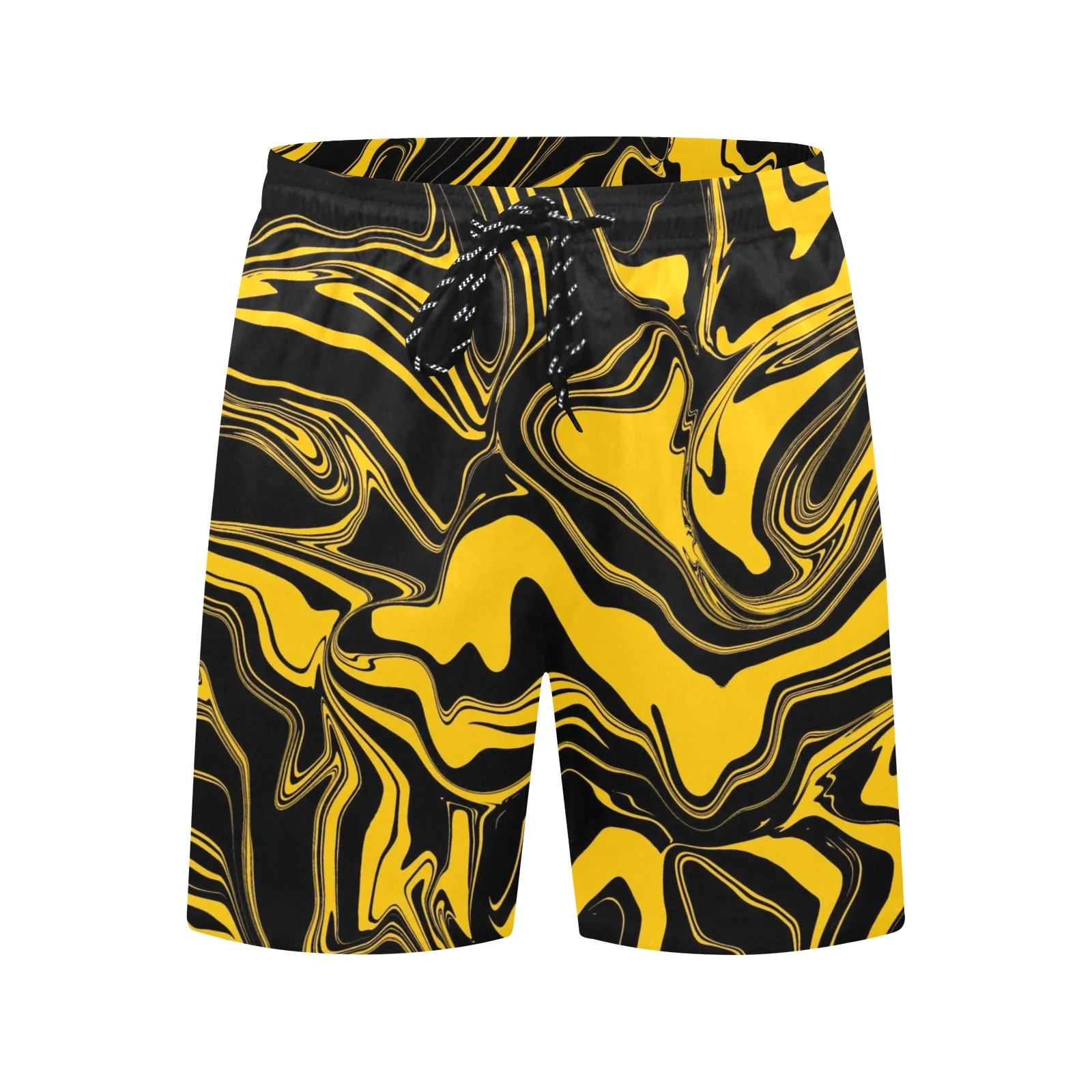 Black and Yellow Abstract Melt Swim Shorts - Image 3