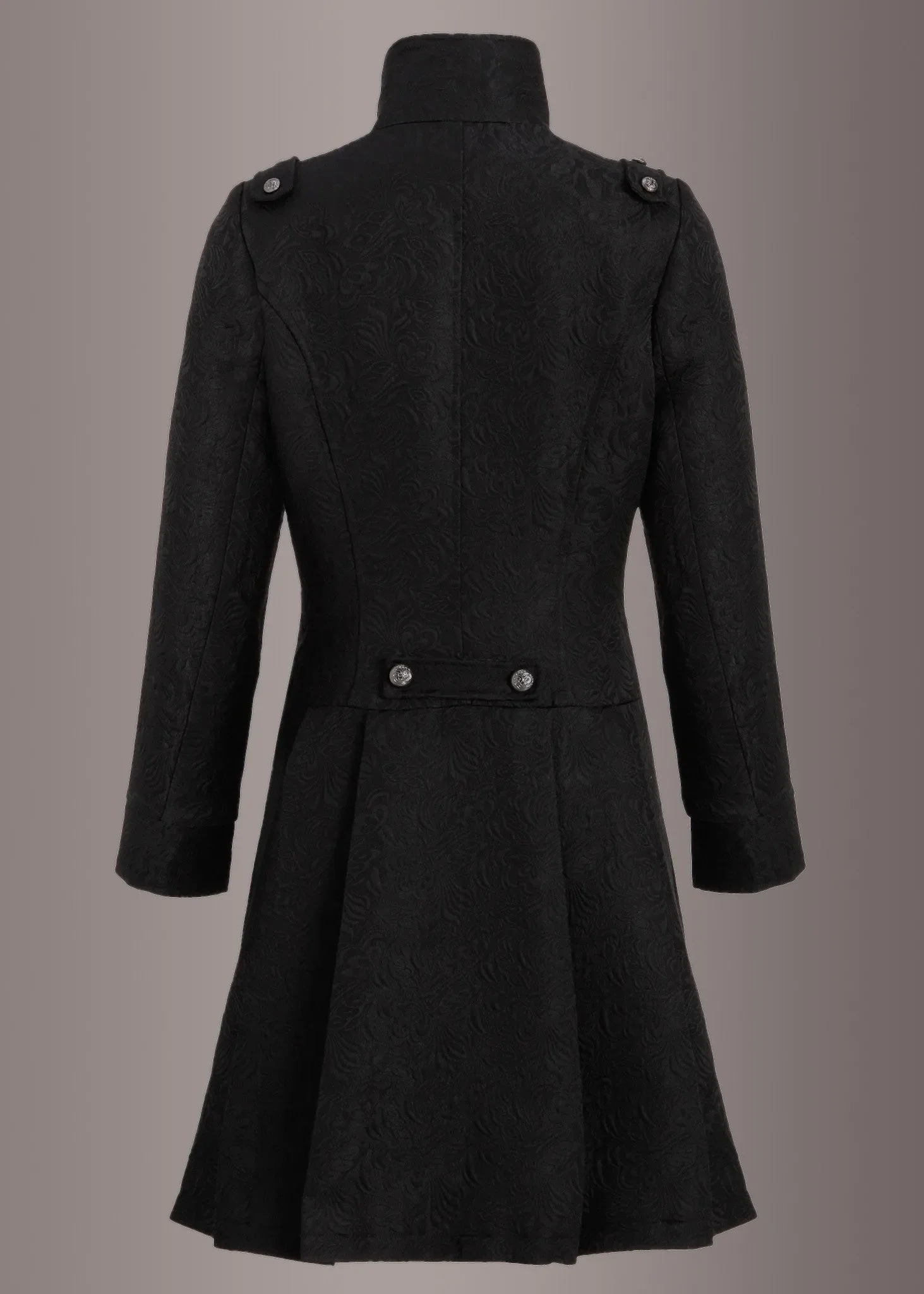 Black Brocade Victorian Coat Jacket with Buttons - Image 2