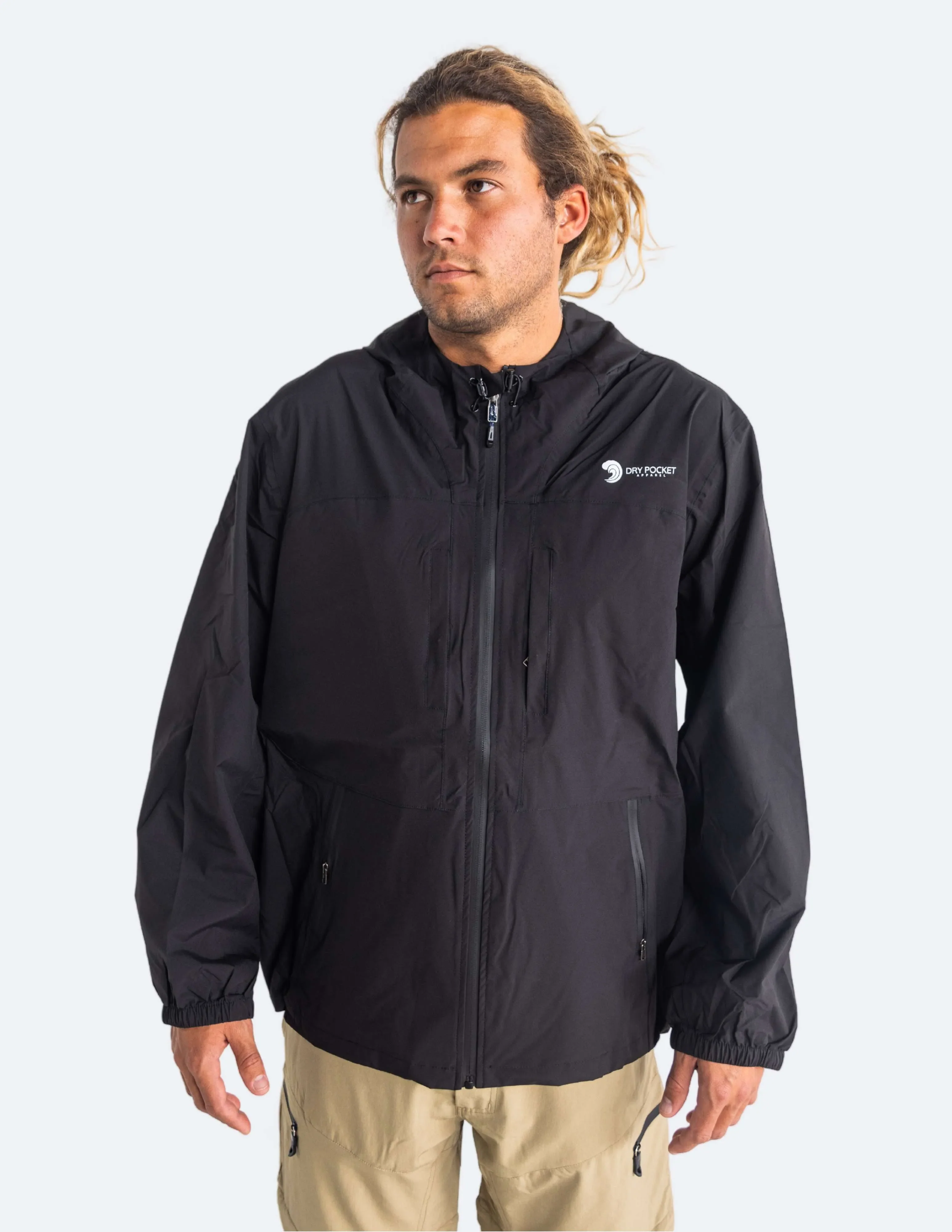 Black Fin Waterproof Pocket Rain Jacket - Image 2