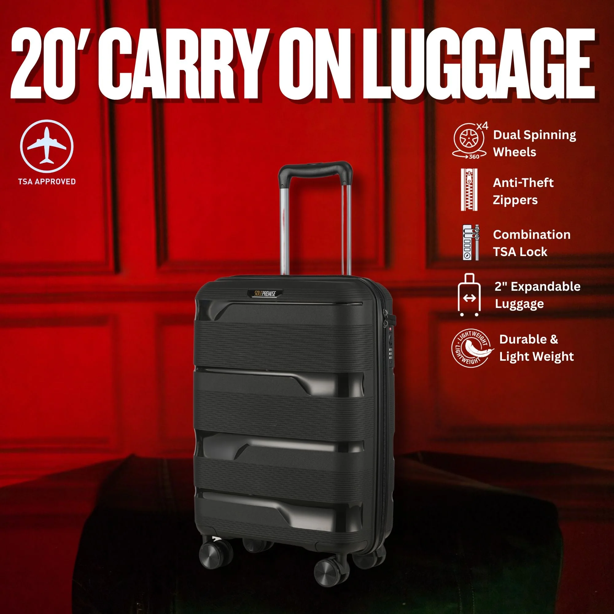 Black Hardcase Roller 3 Piece Luggage Set - Image 2