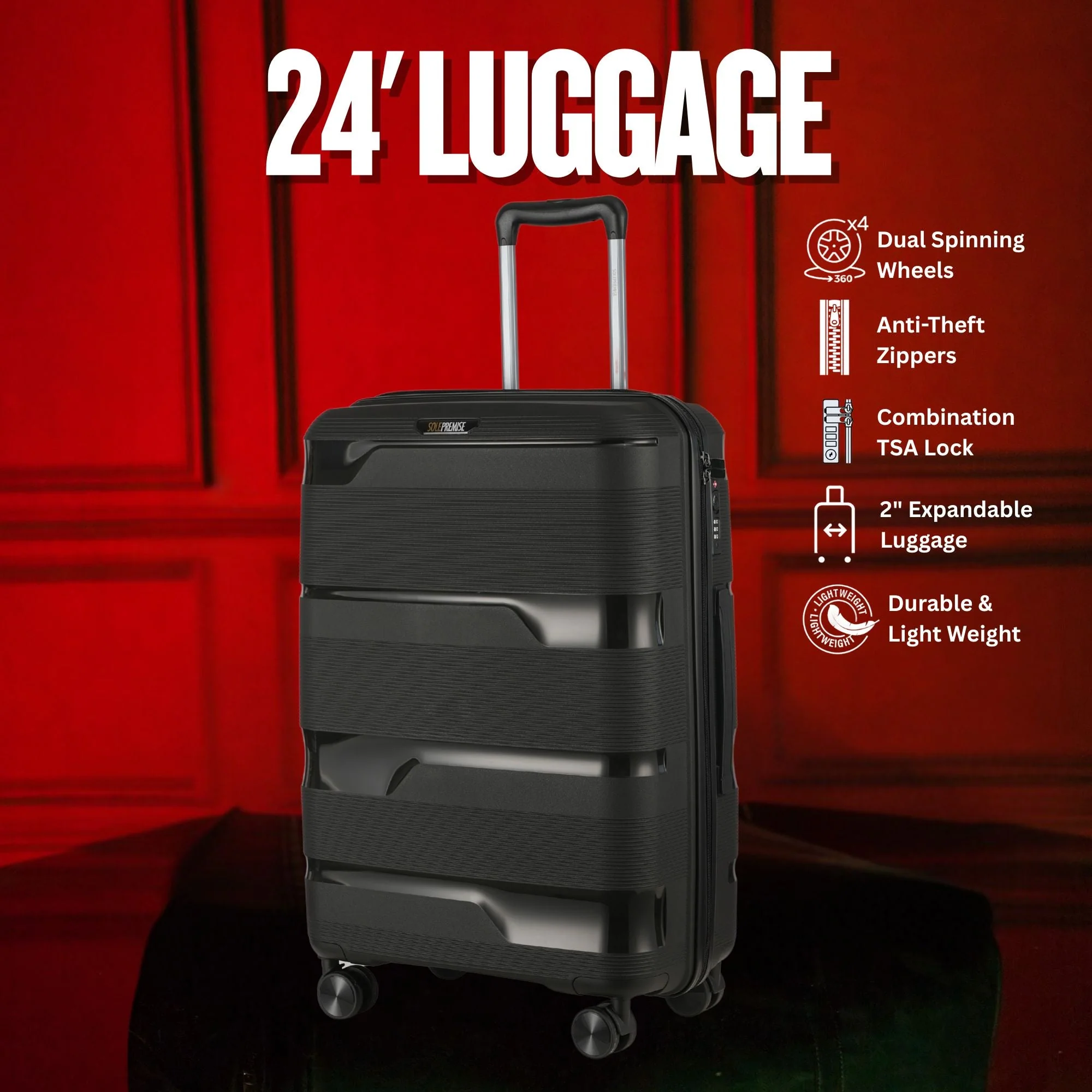 Black Hardcase Roller 3 Piece Luggage Set - Image 3