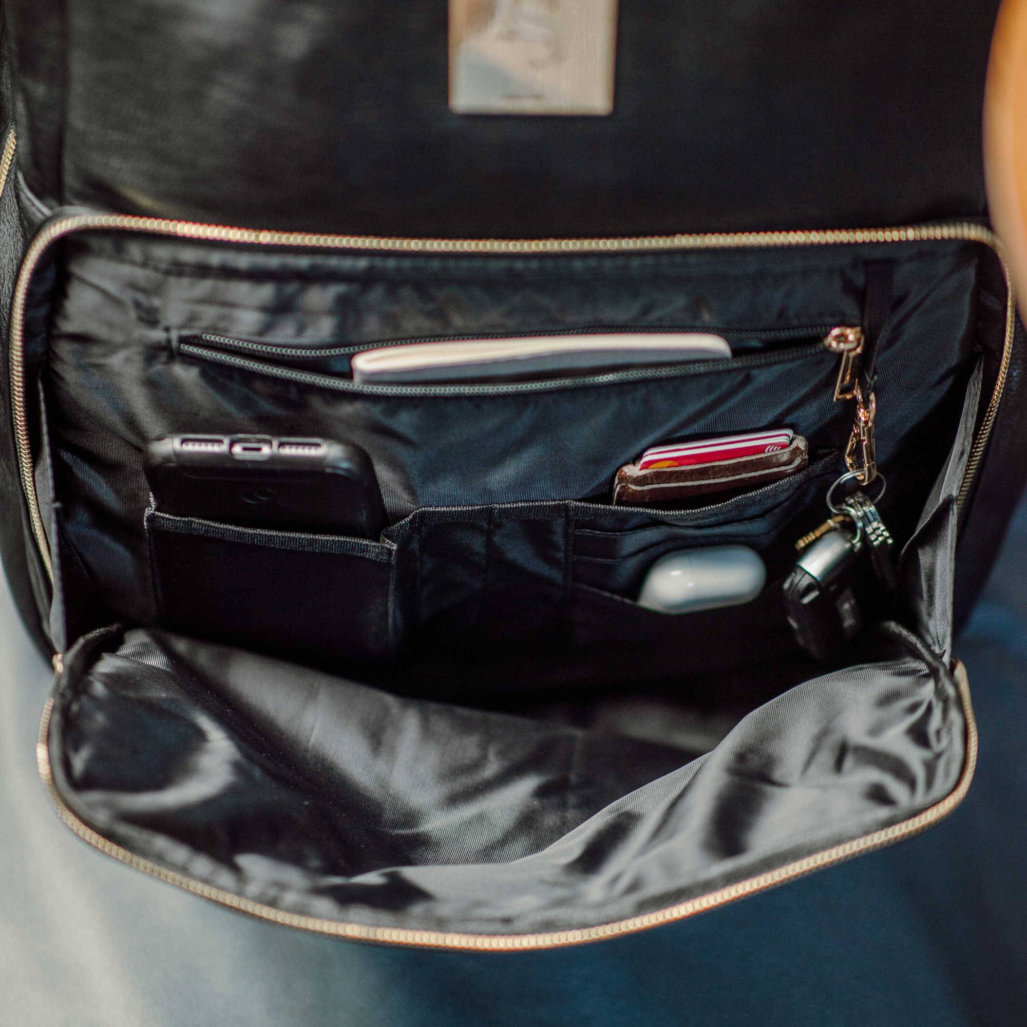 Black Leather Backpack Daily Commuter Bag - Image 4