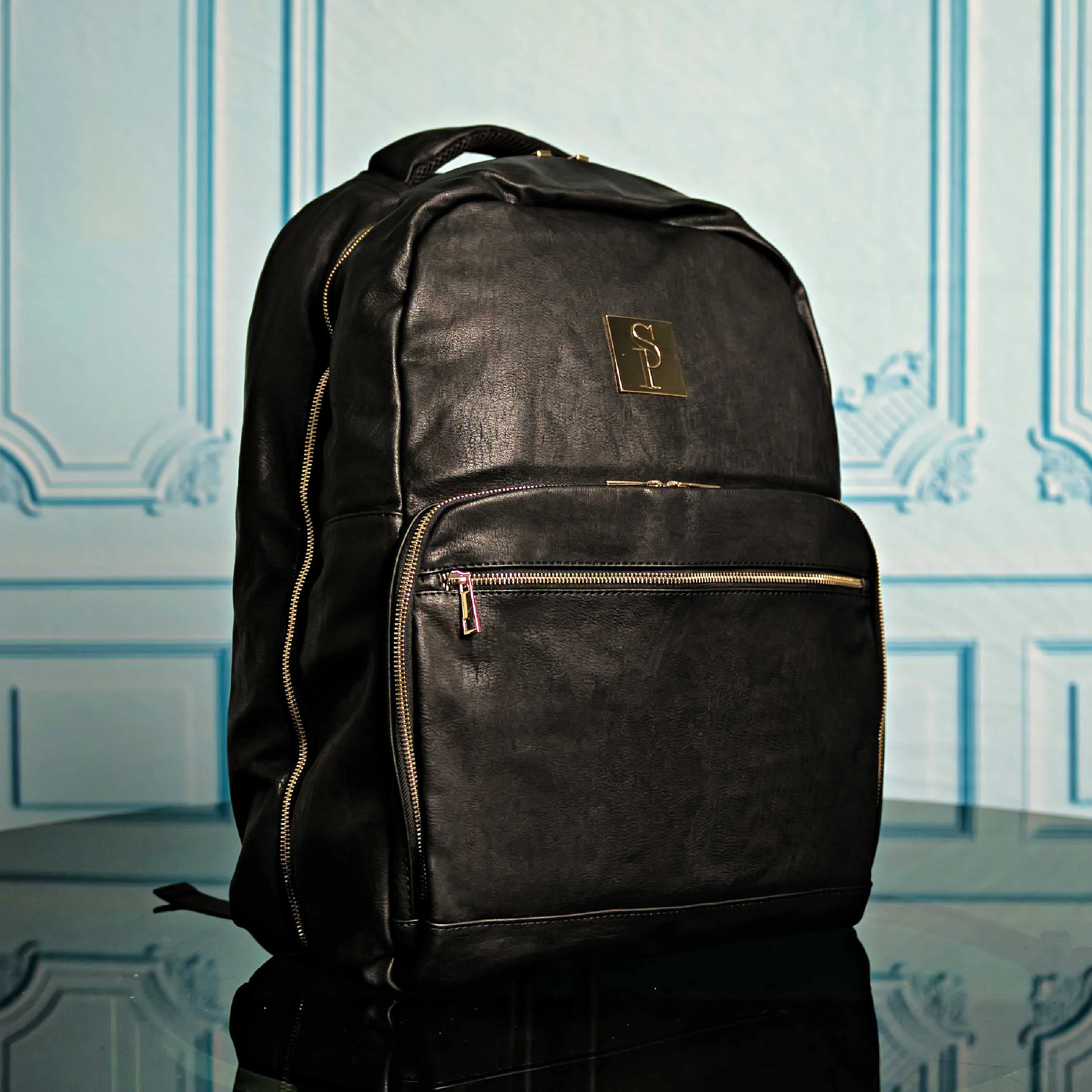 Black Leather Backpack Daily Commuter Bag - Image 9
