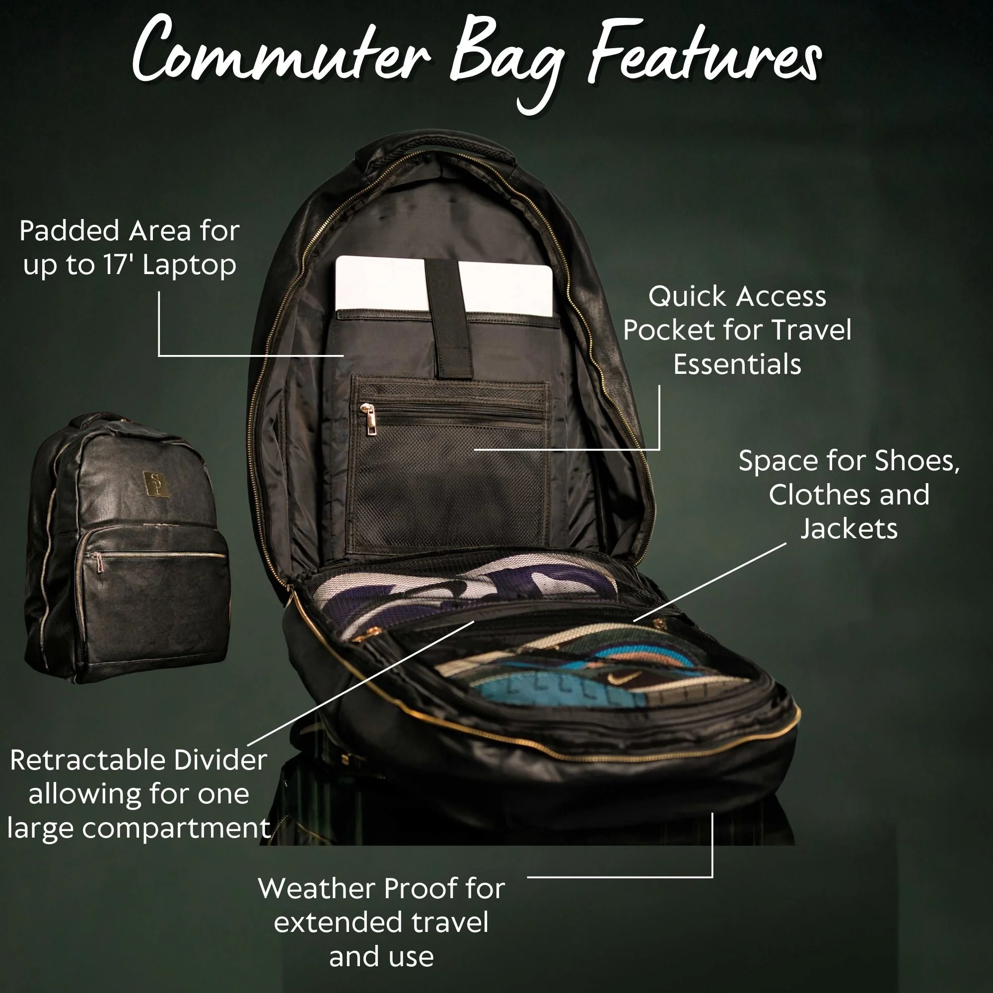 Black Leather Daily Commuter Bag XL - Image 5